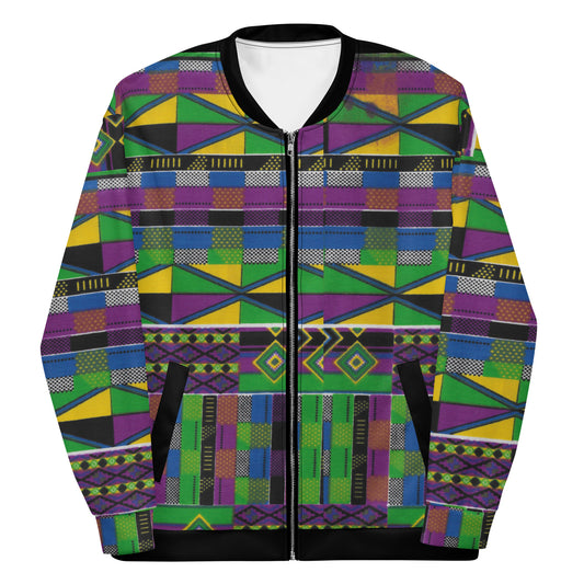 Royal Purple - Mens - Light Weight Bomber Jacket - African - Kente Pattern