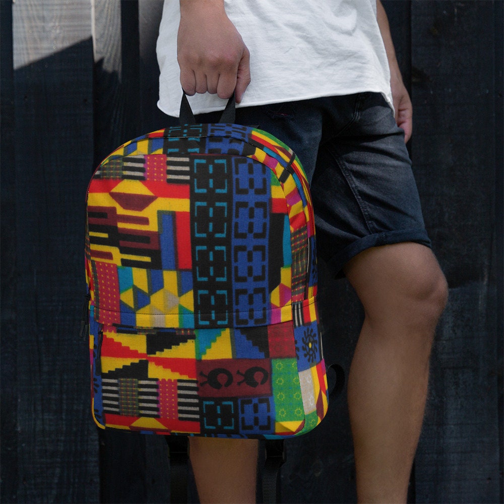 Color Block - Unisex - Backpack with Laptop Pocket - African - Kente Pattern - Backpacks - KumbatiaKulture