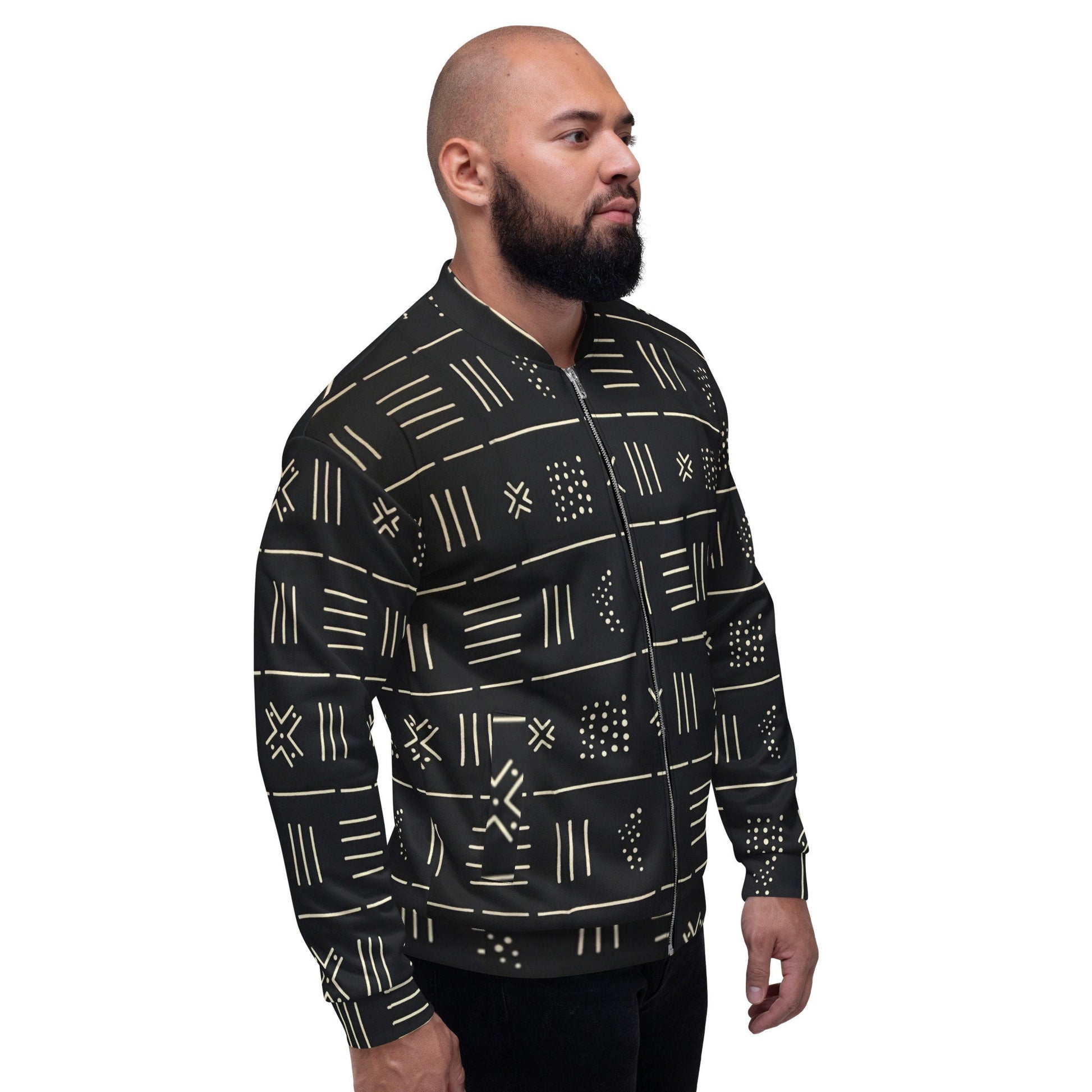 Trible Print Men&#39;s Bomber Jacket Navy Blue