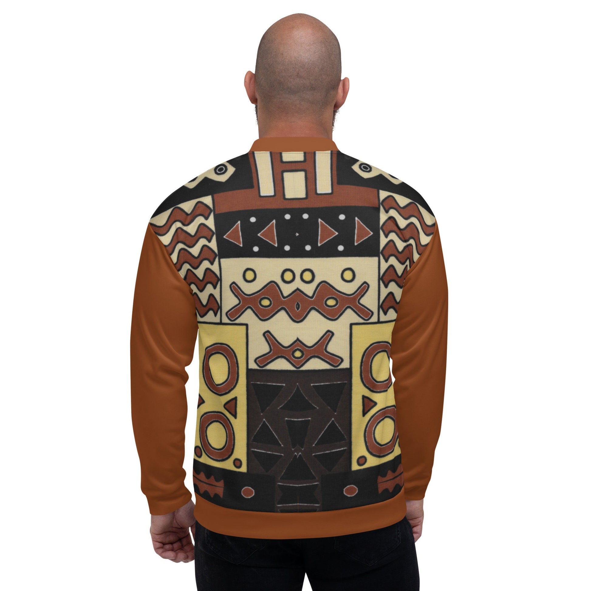 Afrocentric Tan/ Brown Trible Print Mens Bomber Jacket