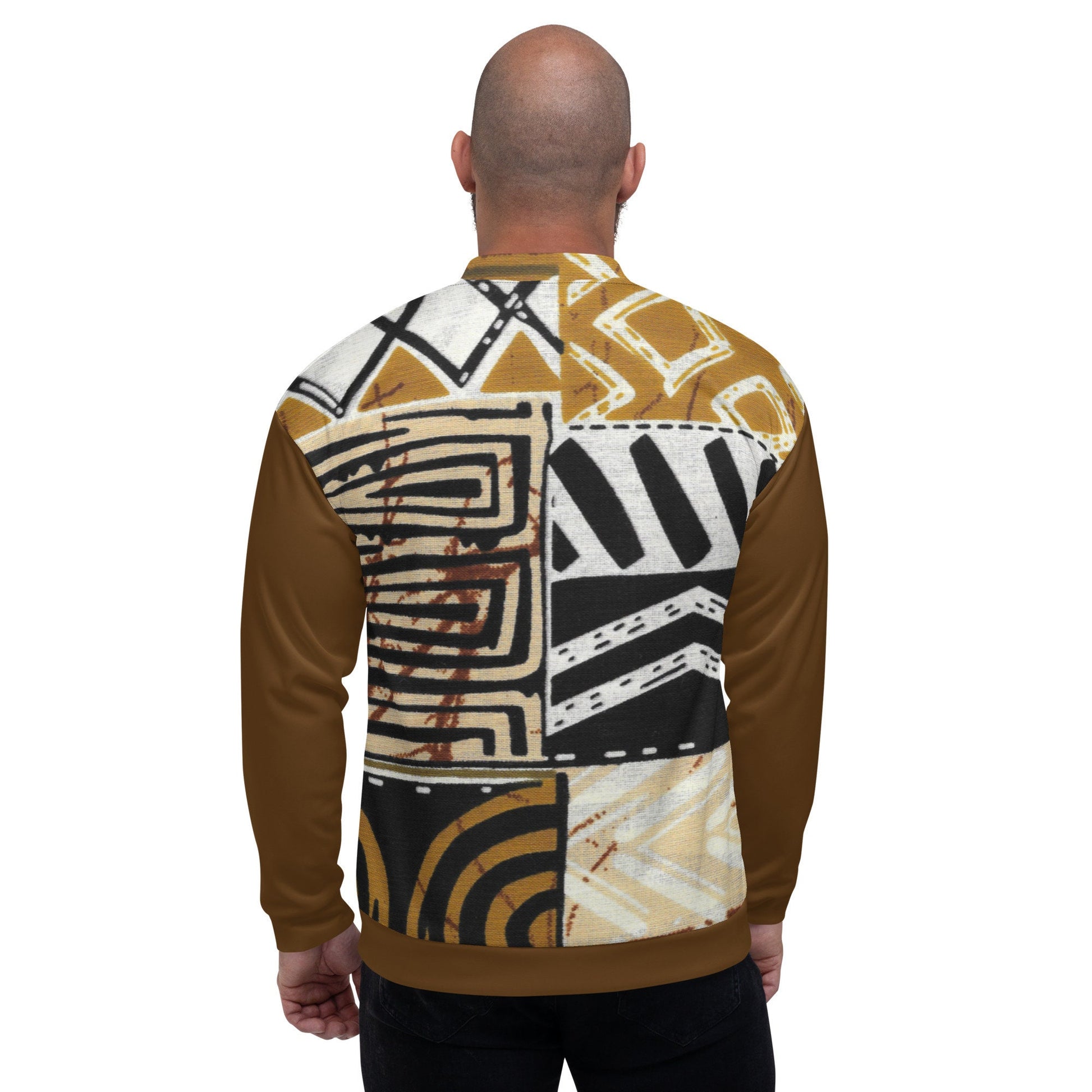 Trible Print Men&#39;s Bomber Jacket. Tan and Brown