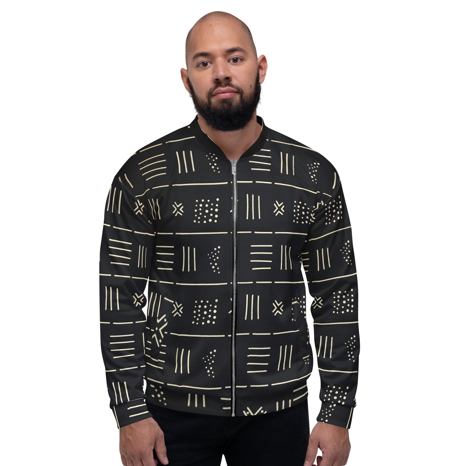 Trible Print Men&#39;s Bomber Jacket Navy Blue