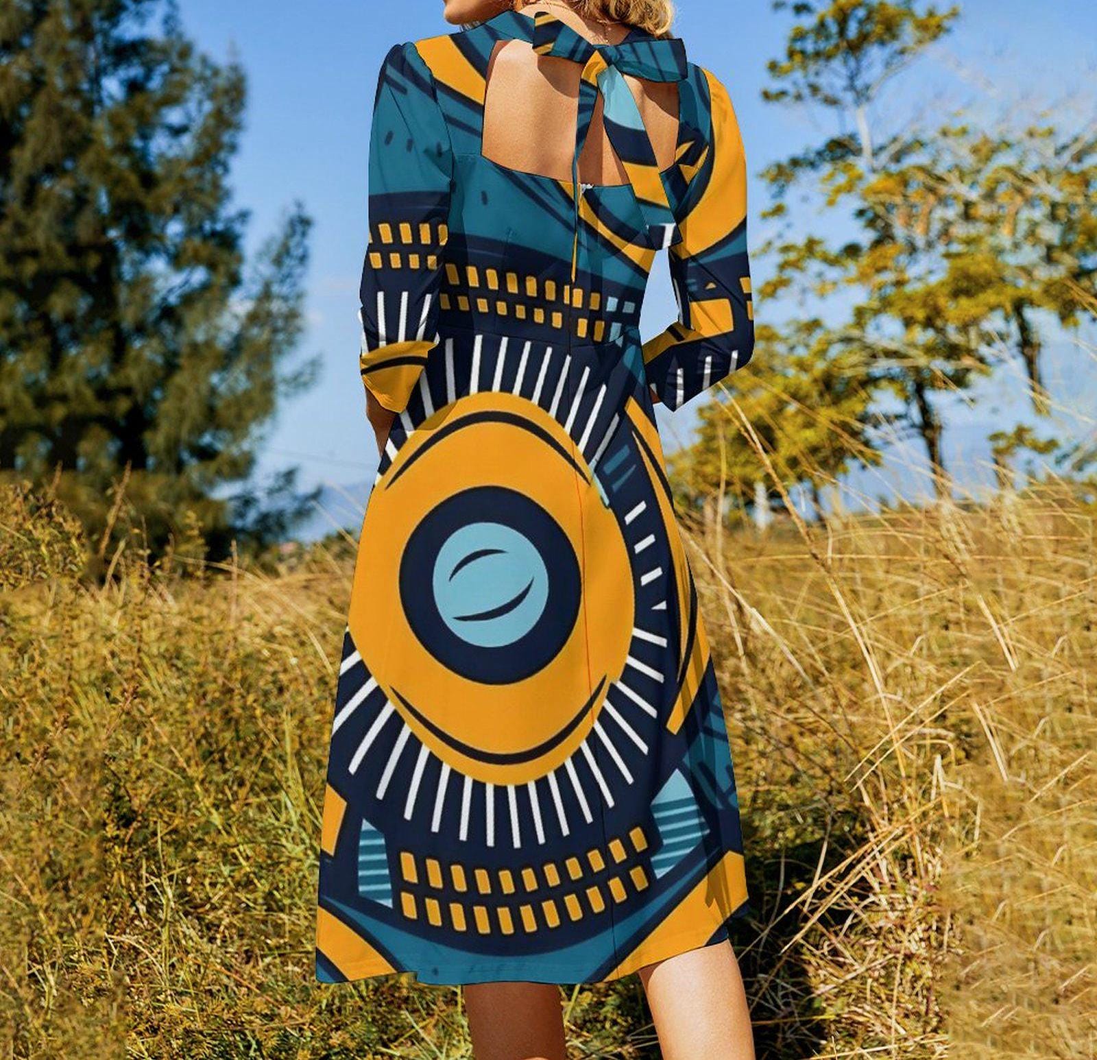 Asteroid - Womens - Sweet Bowknot Dress - African - Ankara Pattern - Dresses - KumbatiaKulture