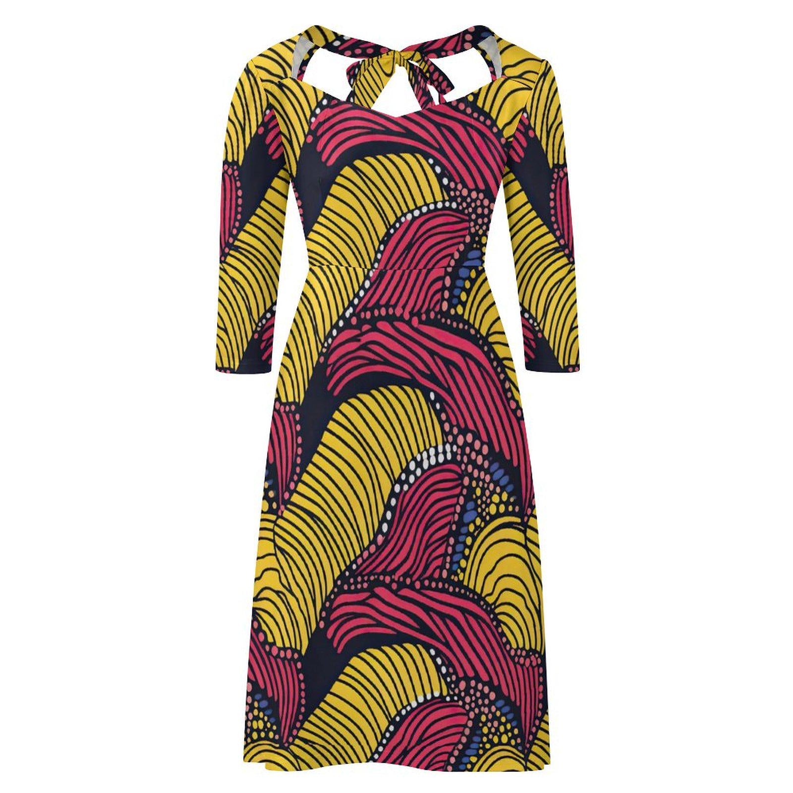 Abundance - Womens - Sweet Bowknot Dress - African - Ankara Pattern - Dresses - KumbatiaKulture