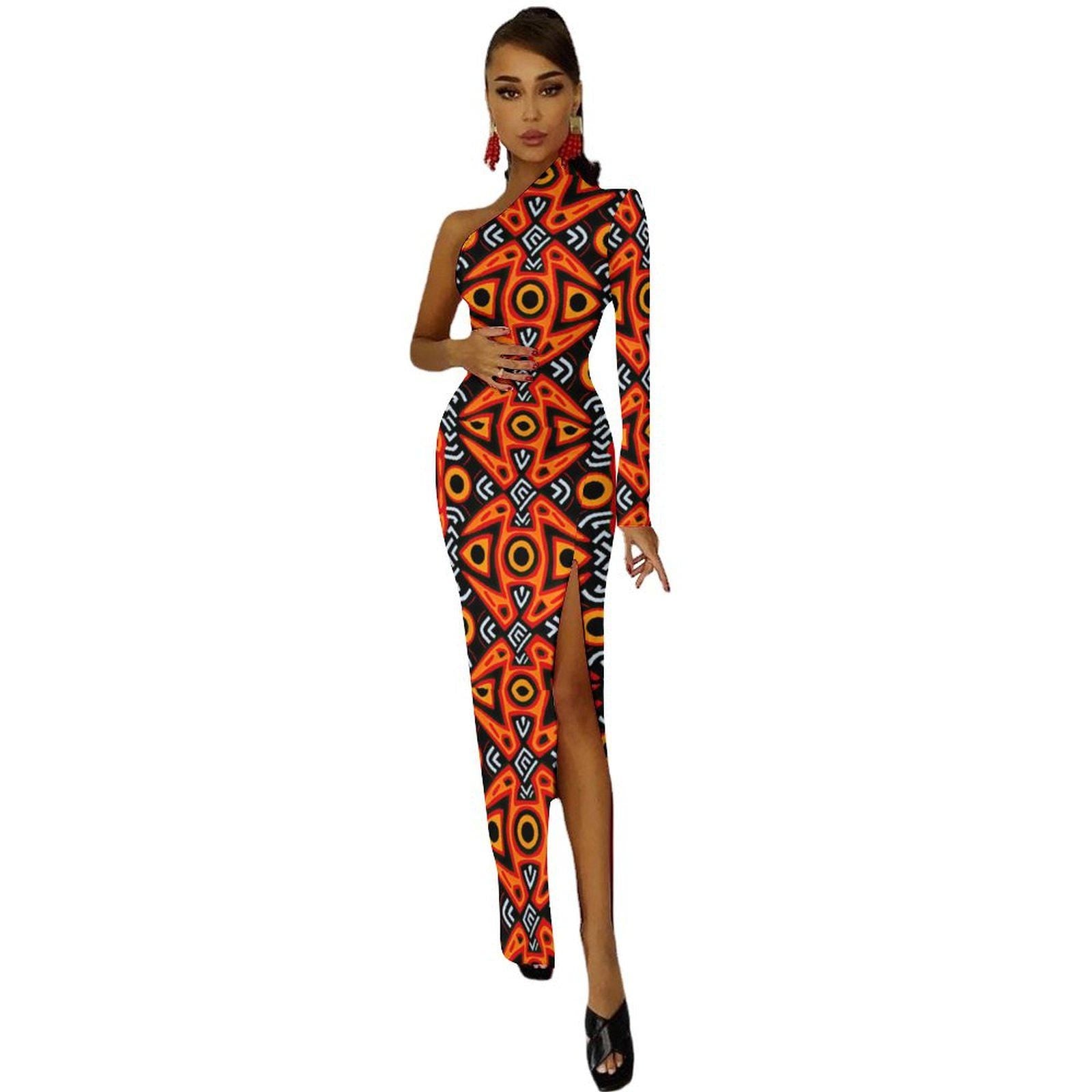 Alluring - Womens - One Shoulder Split Dress - African - Ankara Pattern - Dresses - KumbatiaKulture