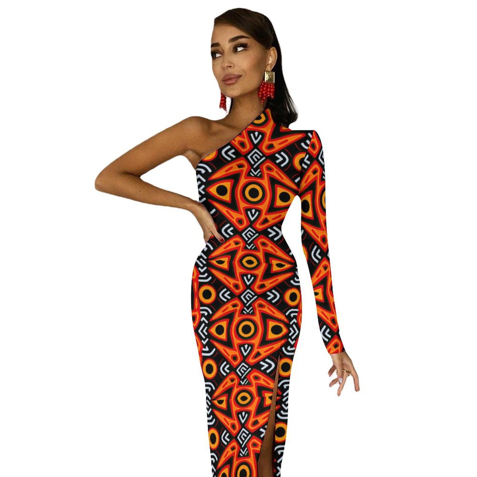 Alluring - Womens - One Shoulder Split Dress - African - Ankara Pattern - Dresses - KumbatiaKulture