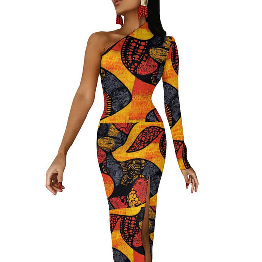 Glamour - Womens - One Shoulder Split Dress - African - Ankara Pattern - Dresses - KumbatiaKulture