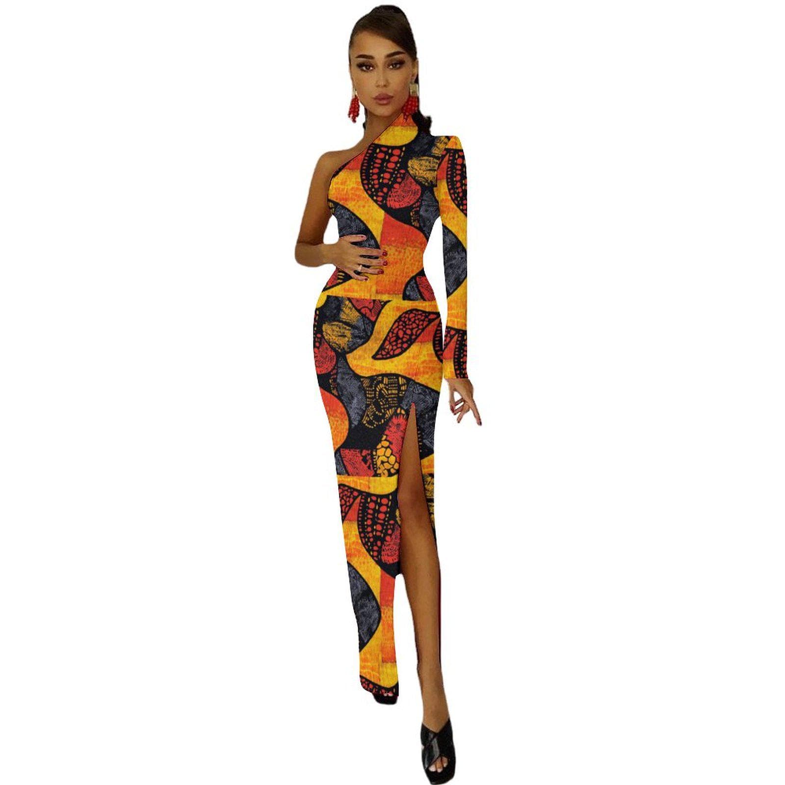 Glamour - Womens - One Shoulder Split Dress - African - Ankara Pattern - Dresses - KumbatiaKulture