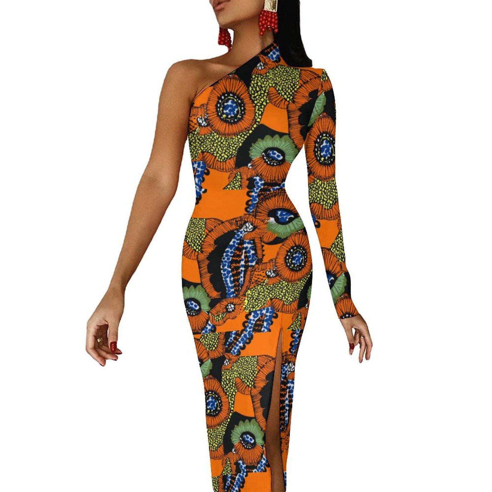 Garden Snake - Womens - One Shoulder Split Dress - African - Ankara Pattern - Dresses - KumbatiaKulture