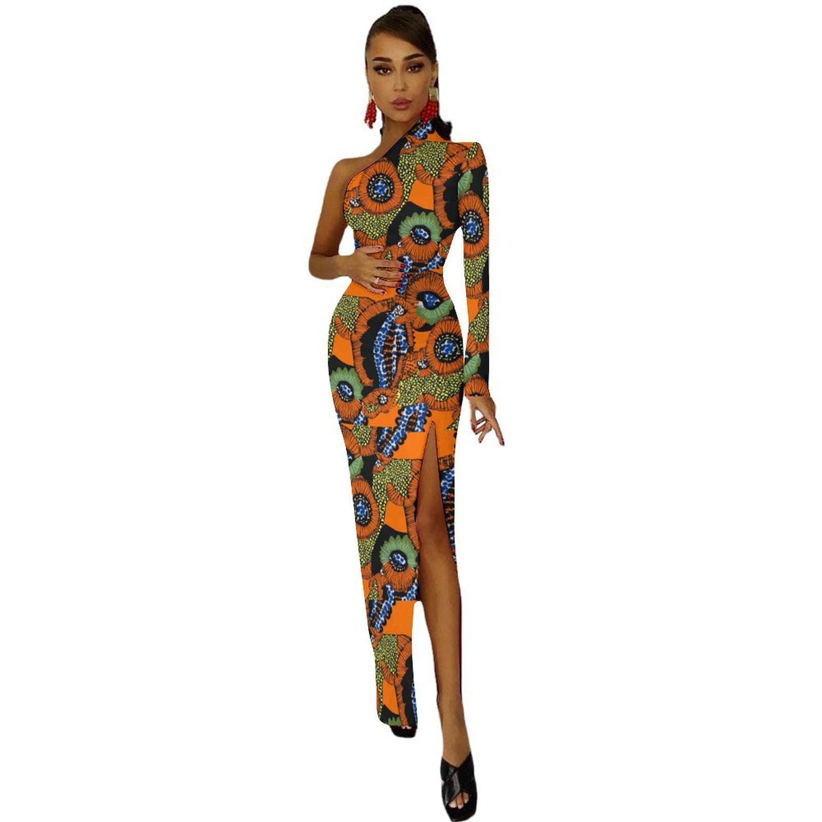 Garden Snake - Womens - One Shoulder Split Dress - African - Ankara Pattern - Dresses - KumbatiaKulture