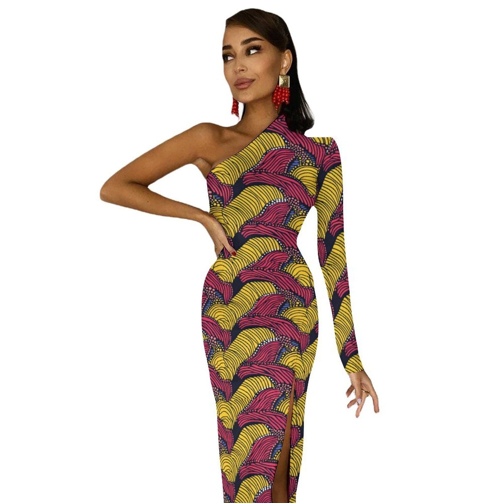 Queen - Womens - One Shoulder Split Dress - African - Ankara Pattern - Dresses - KumbatiaKulture