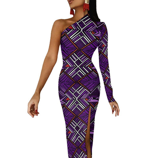 Purple Beauty - Womens - One Shoulder Split Dress - African - Ankara Pattern - Dresses - KumbatiaKulture