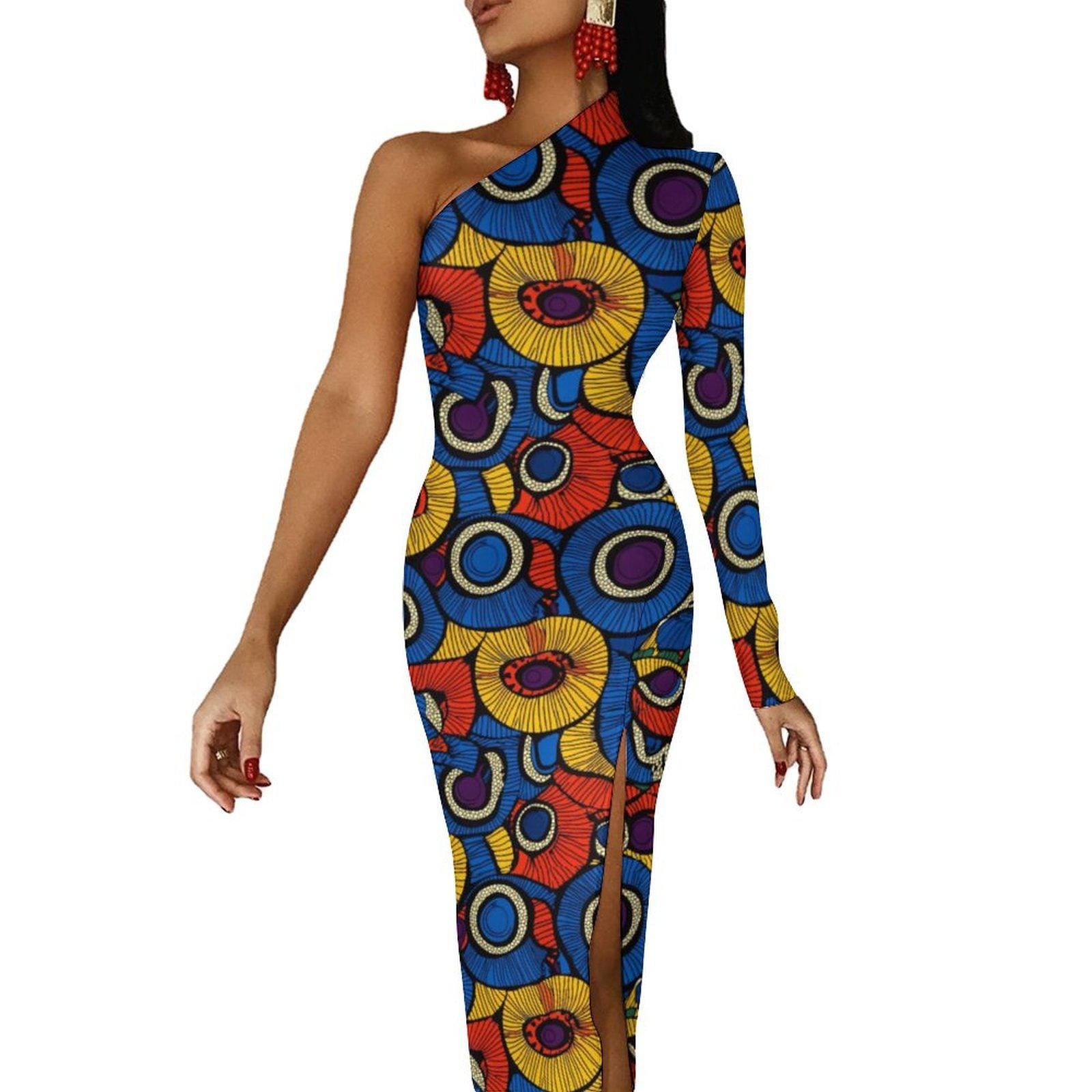 Blue Lilly - Womens - One Shoulder Split Dress - African - Ankara Pattern - Dresses - KumbatiaKulture