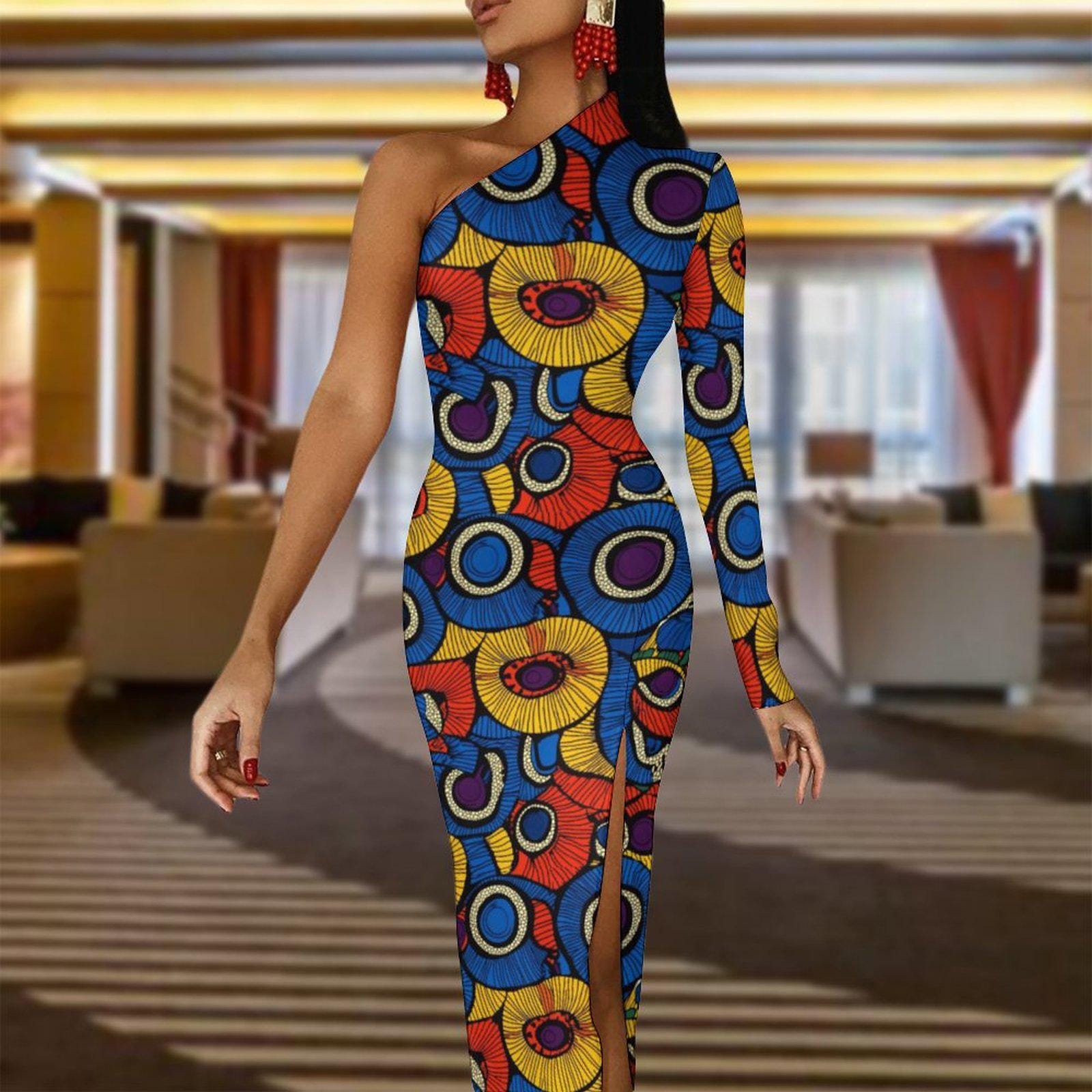 Blue Lilly - Womens - One Shoulder Split Dress - African - Ankara Pattern - Dresses - KumbatiaKulture