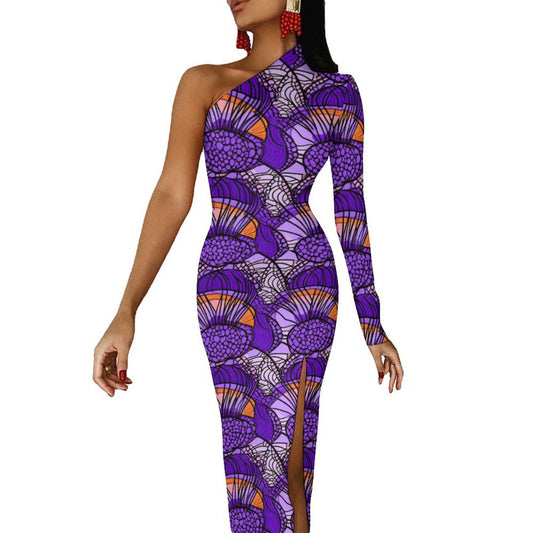 Color me Purple - Womens - One Shoulder Split Dress - African - Ankara Pattern - Dresses - KumbatiaKulture