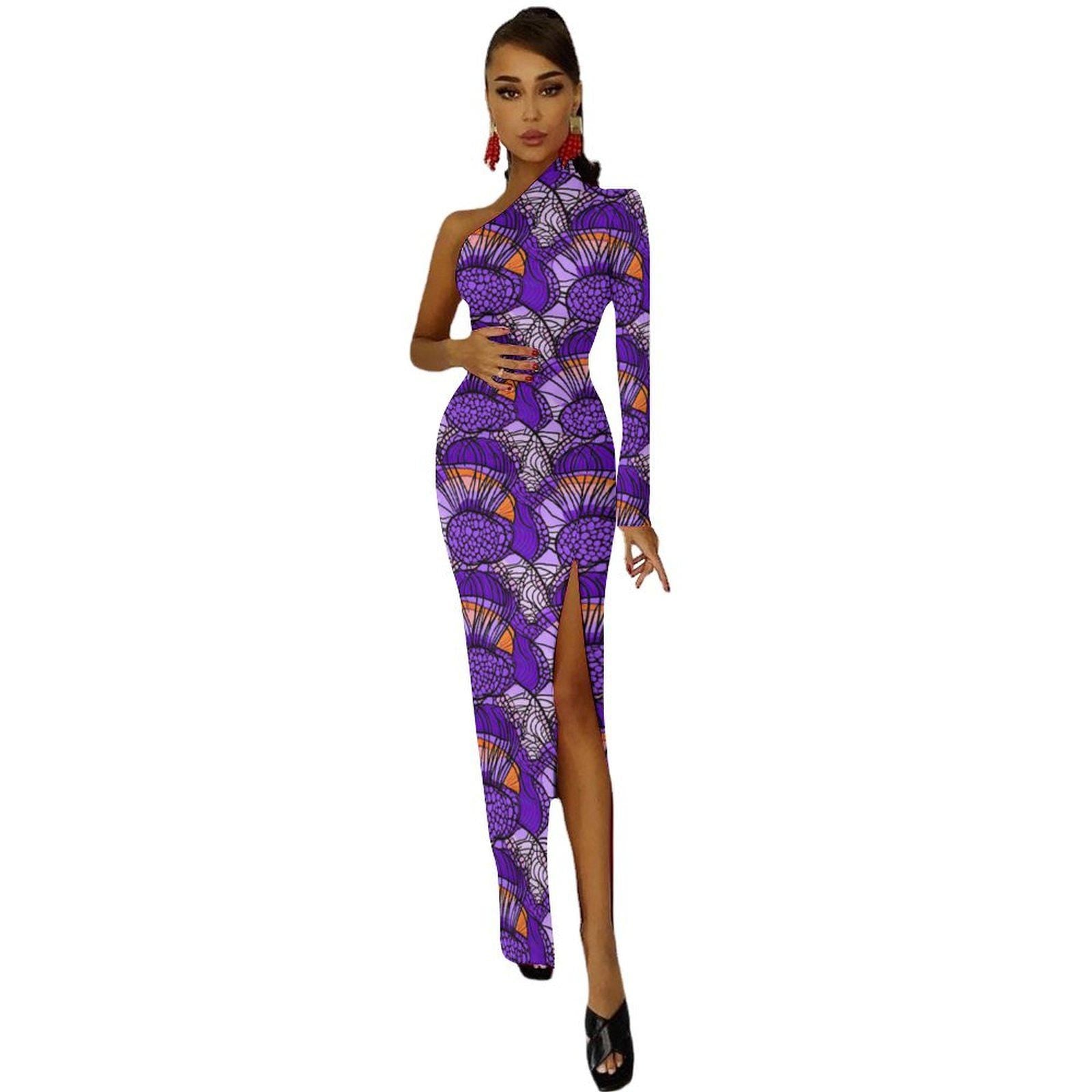 Color me Purple - Womens - One Shoulder Split Dress - African - Ankara Pattern - Dresses - KumbatiaKulture