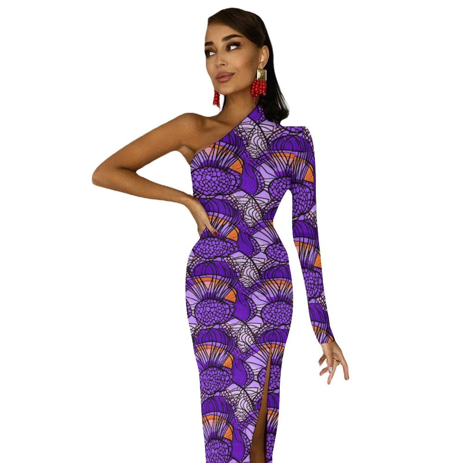 Color me Purple - Womens - One Shoulder Split Dress - African - Ankara Pattern - Dresses - KumbatiaKulture