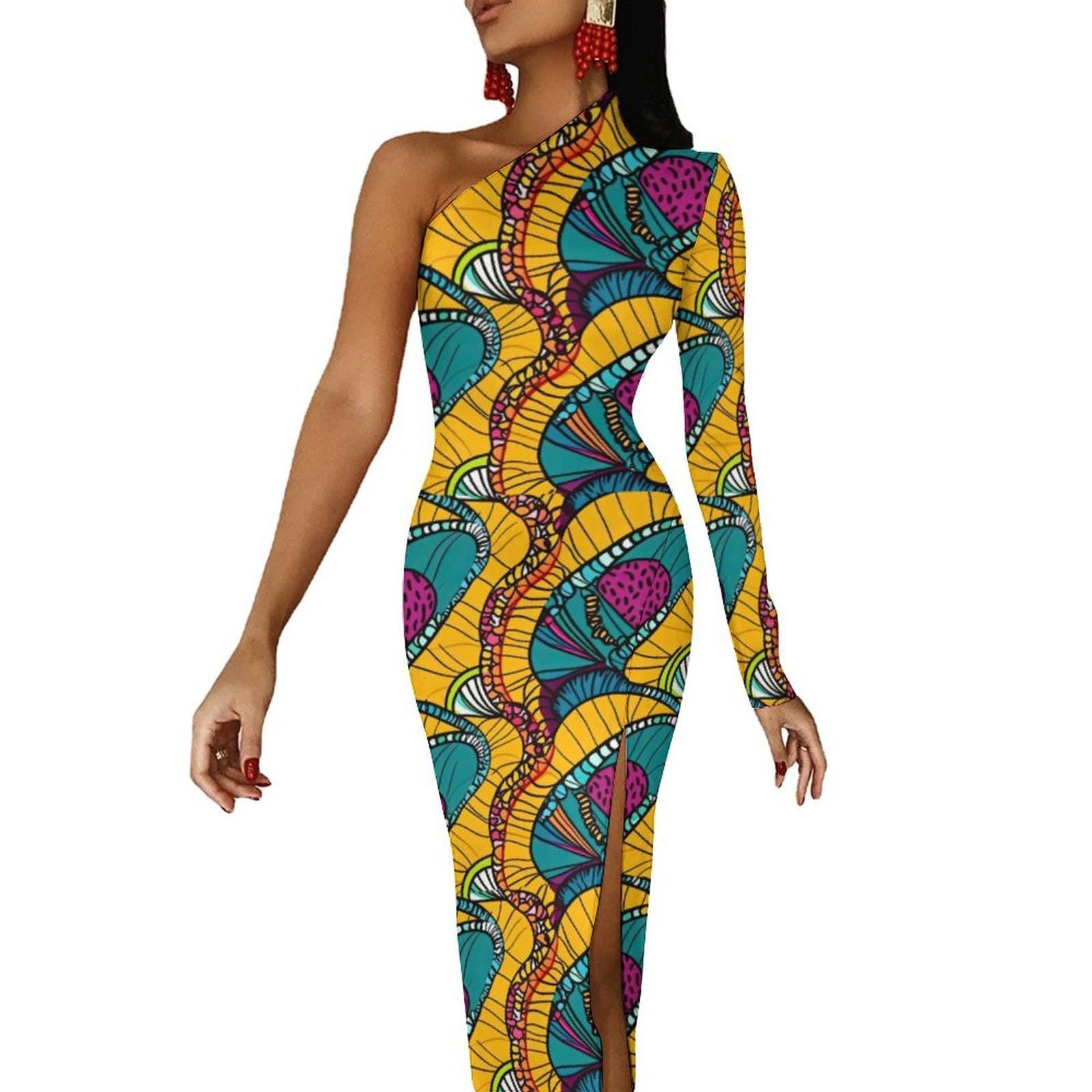 Tropical - Womens - One Shoulder Split Dress - African - Ankara Pattern - Dresses - KumbatiaKulture