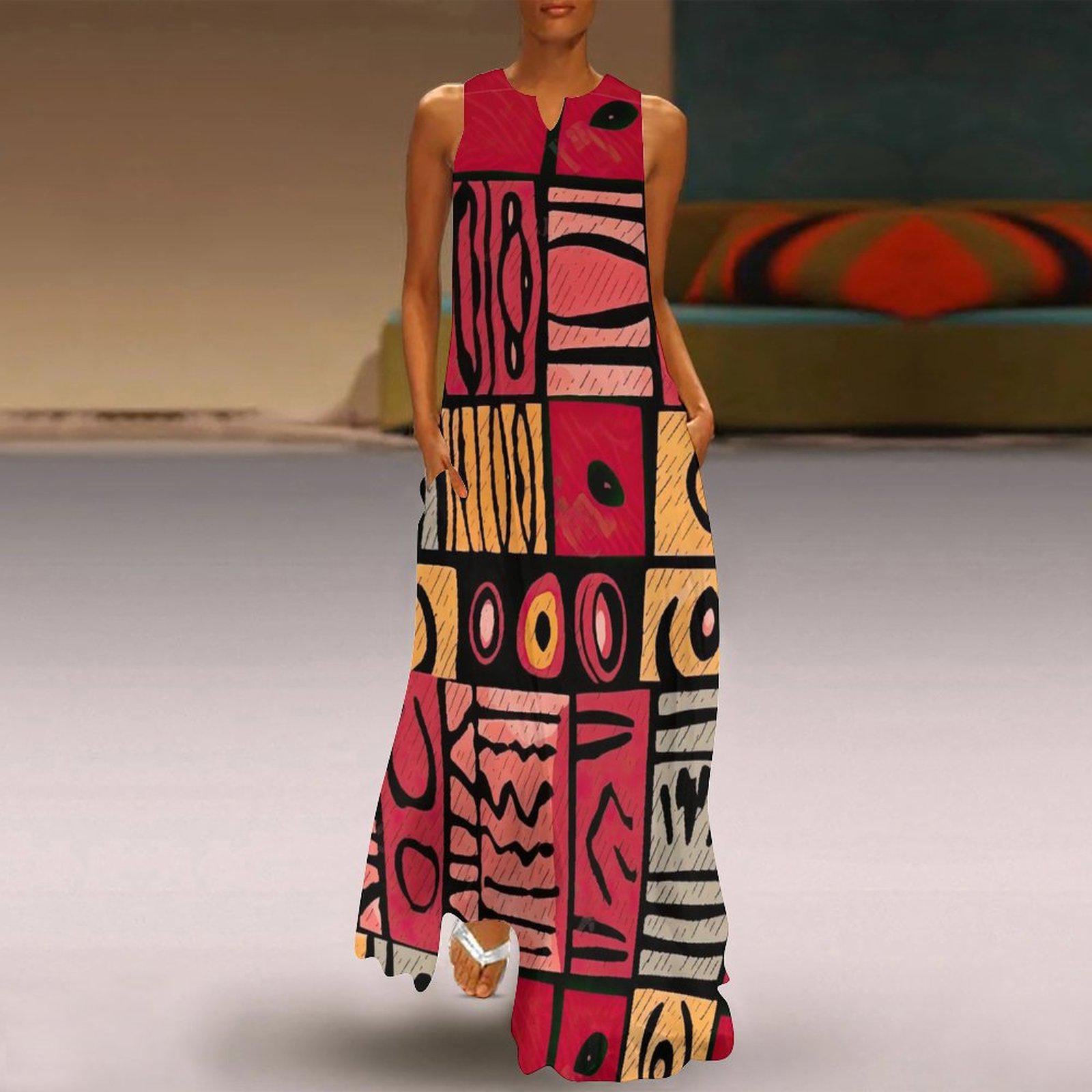 Color Chic - Womens - Sleeveless Ankle-length Dress - African - Ankara Pattern - Dresses - KumbatiaKulture