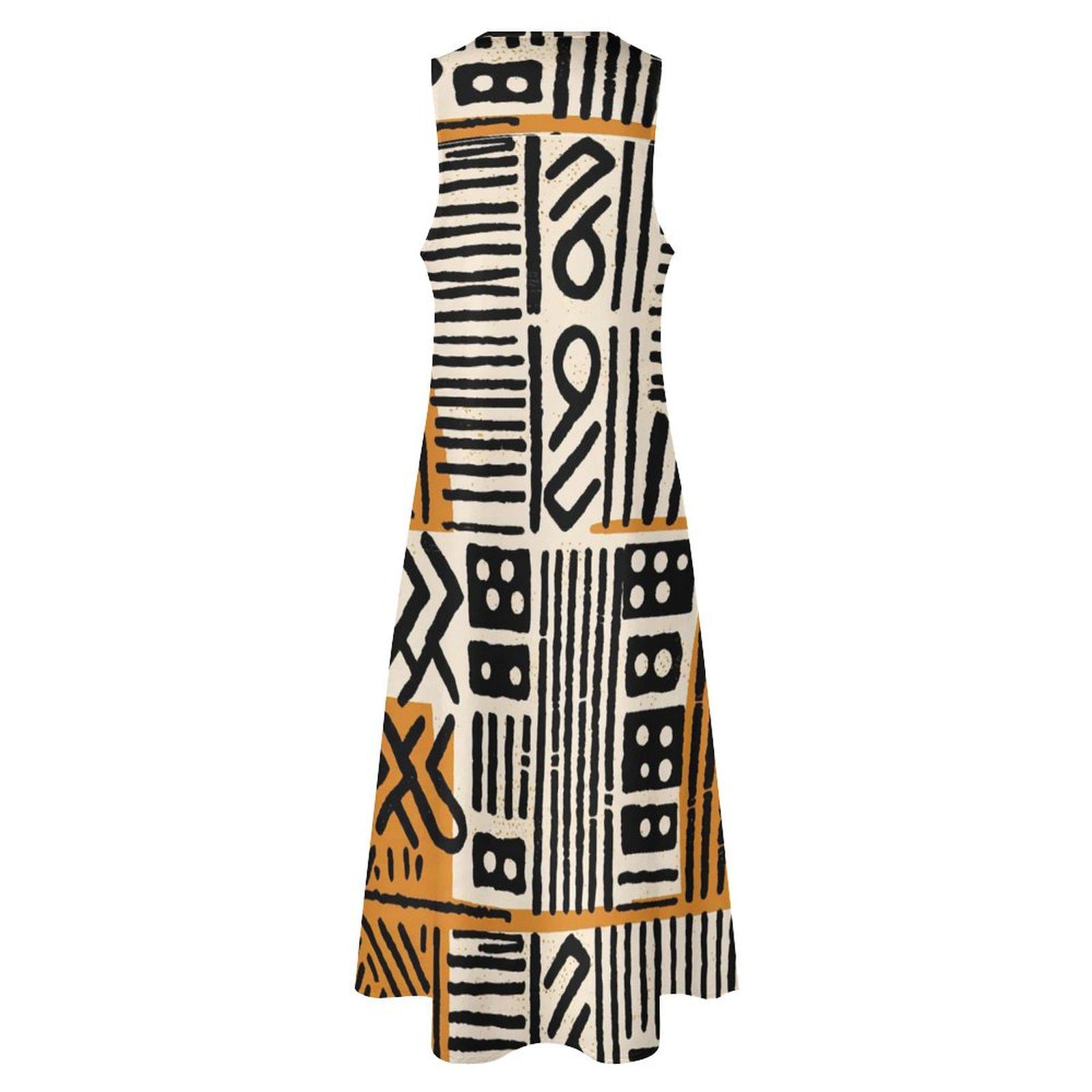 Afrocentric - Womens - Sleeveless Ankle-length Dress - African - Mud Cloth Pattern - Dresses - KumbatiaKulture