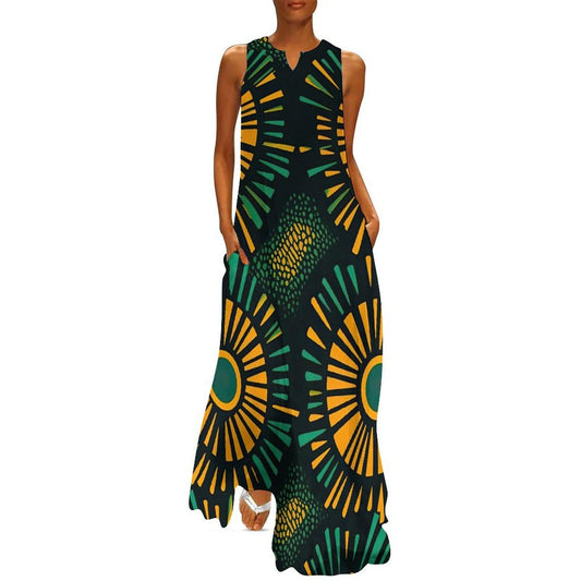 Botanical - Womens - Sleeveless Ankle-length Dress - African - Ankara Pattern - Dresses - KumbatiaKulture