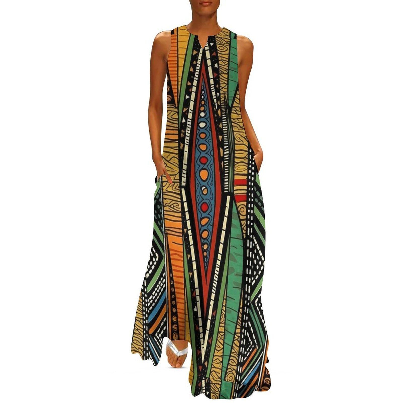 Earth Element - Womens - Sleeveless Ankle-length Dress - African - Ankara Pattern - Dresses - KumbatiaKulture