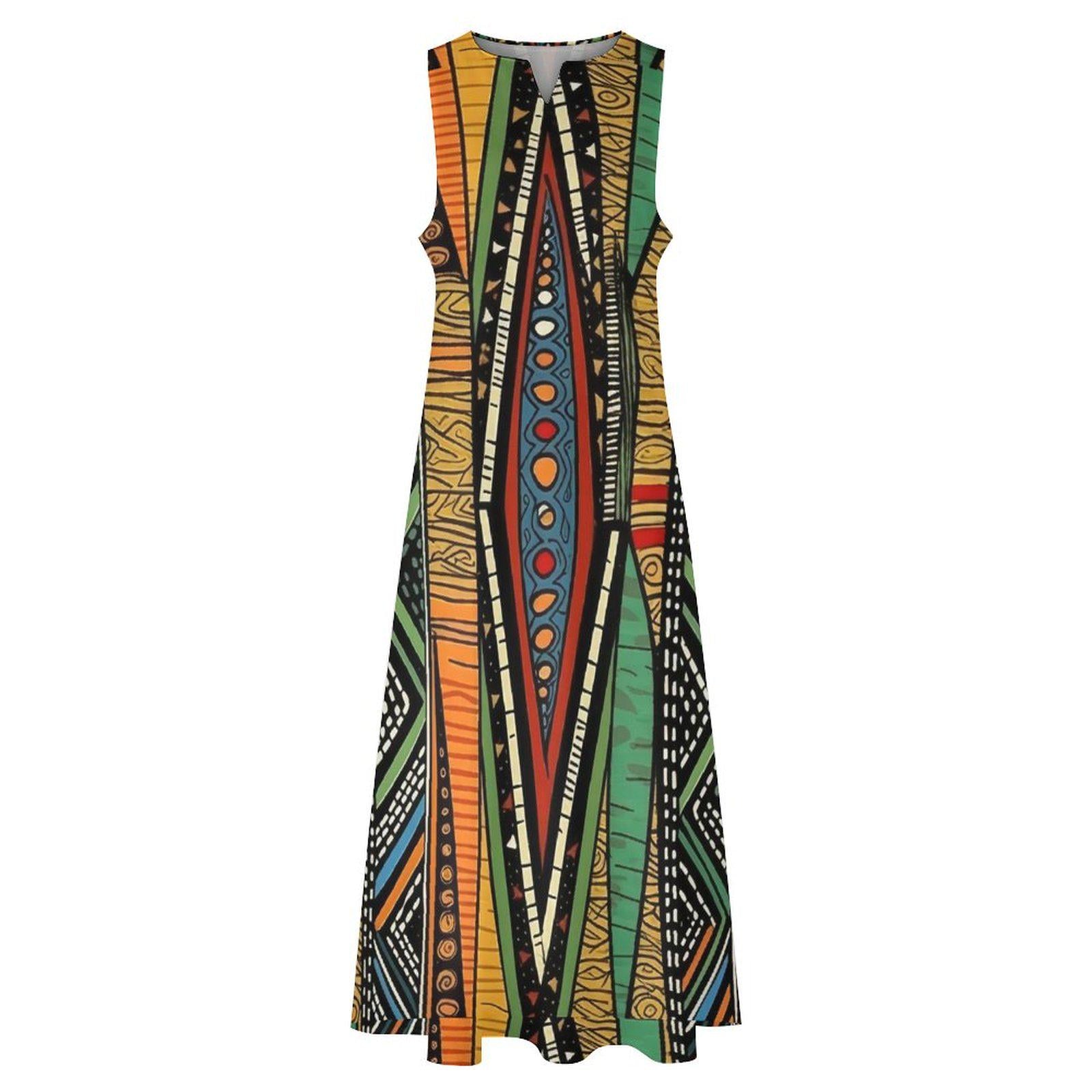 Earth Element - Womens - Sleeveless Ankle-length Dress - African - Ankara Pattern - Dresses - KumbatiaKulture