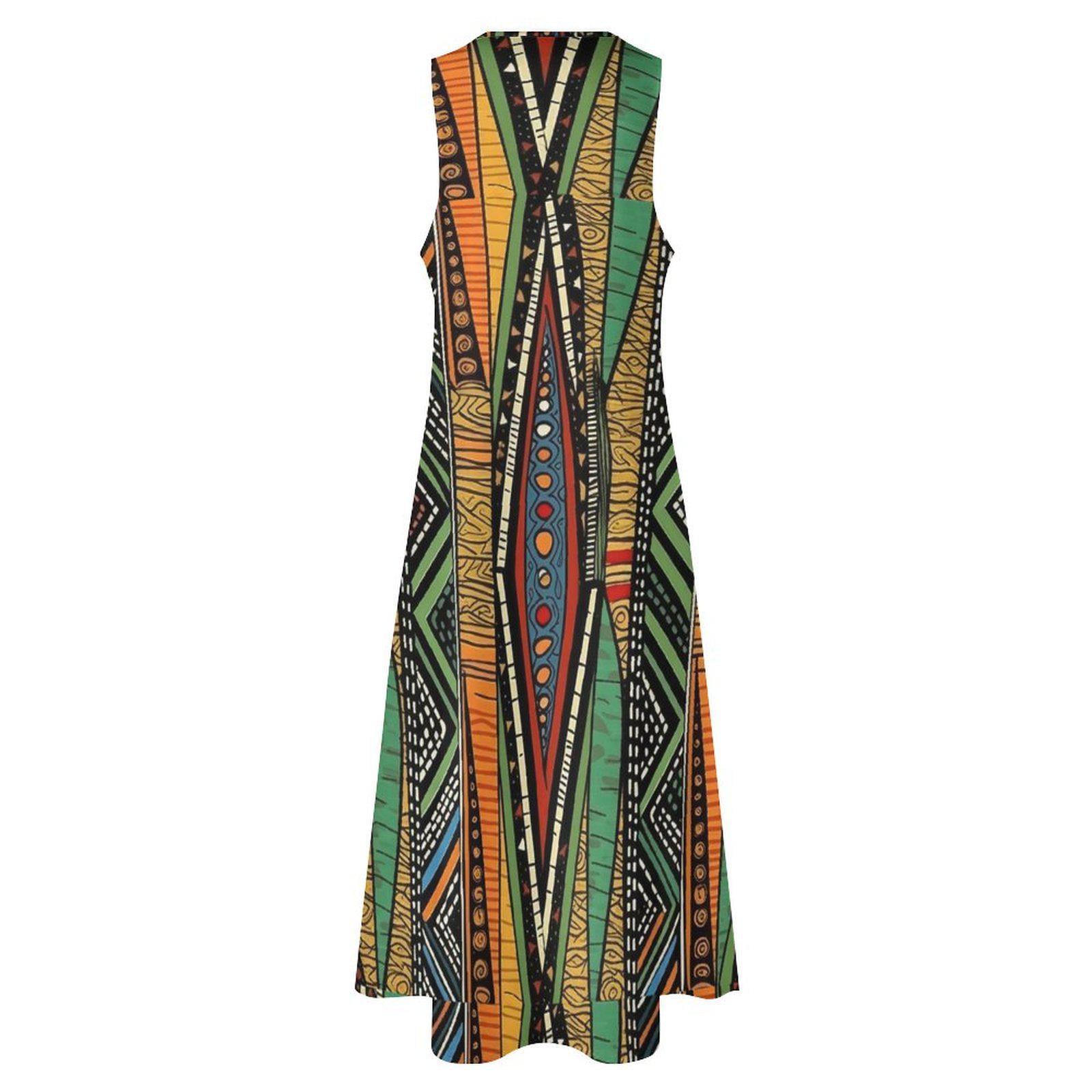 Earth Element - Womens - Sleeveless Ankle-length Dress - African - Ankara Pattern - Dresses - KumbatiaKulture