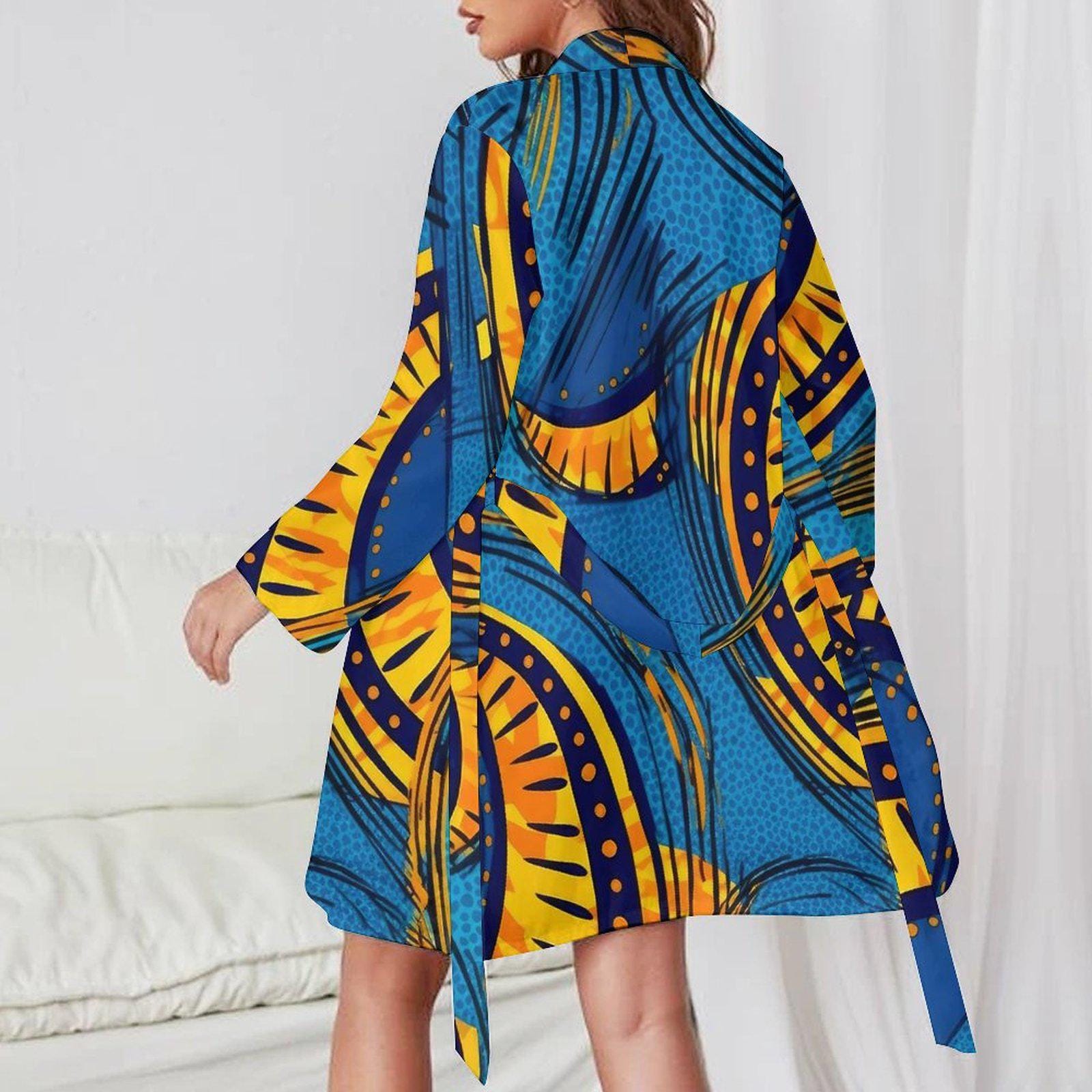 Blue Lagoon - Womens - Long Sleeve Robe - African - Ankara Pattern - Robes - KumbatiaKulture