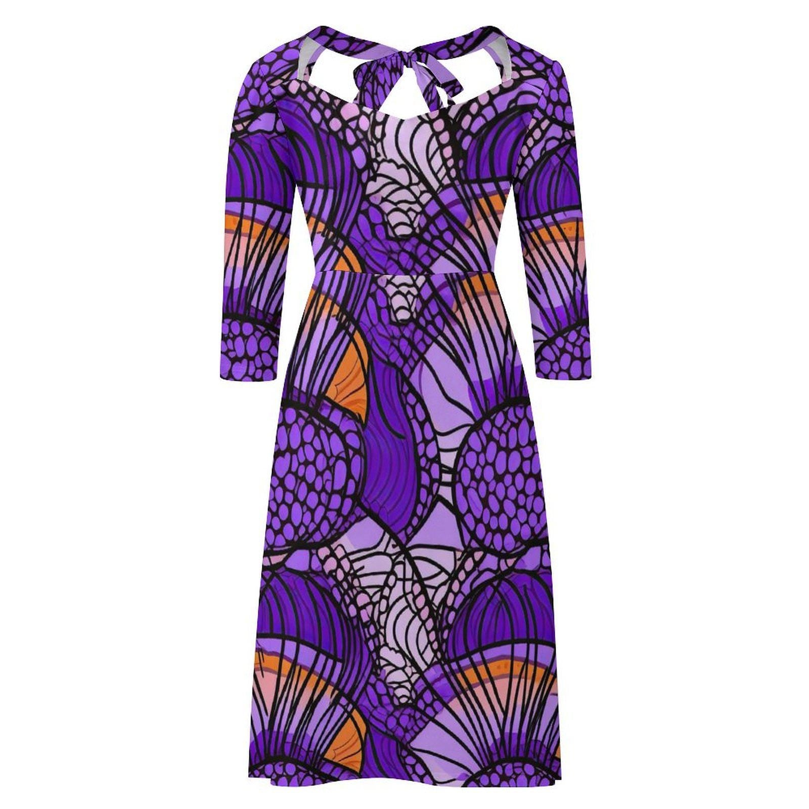 Purple Haze - Womens - Sweet Bowknot Dress - African - Ankara Pattern - Dresses - KumbatiaKulture