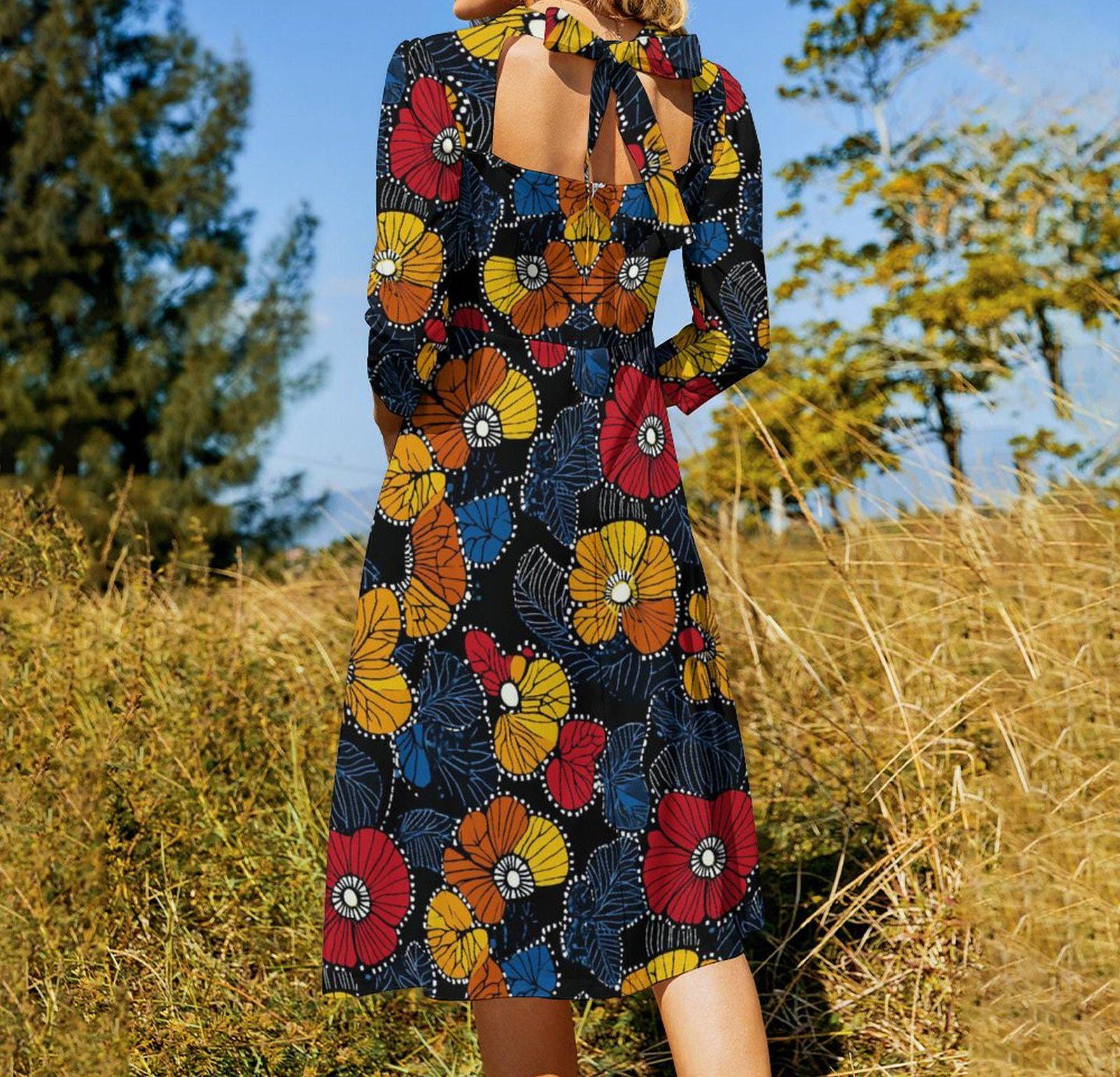 Secret Garden - Womens - Sweet Bowknot Dress - Ankara Pattern - Dresses - KumbatiaKulture