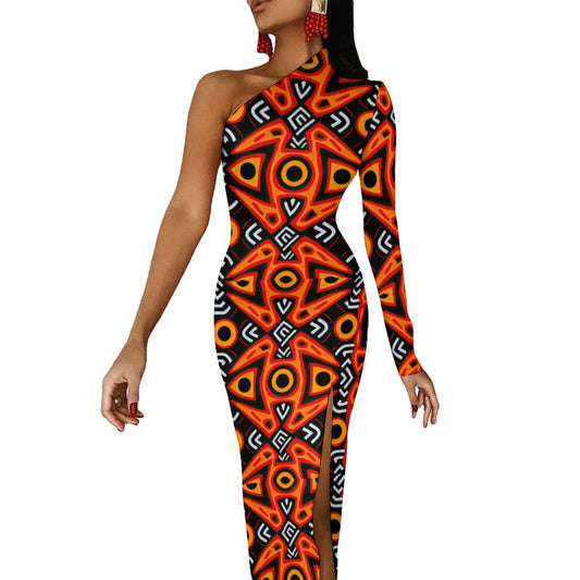 Alluring - Womens - One Shoulder Split Dress - African - Ankara Pattern - Dresses - KumbatiaKulture