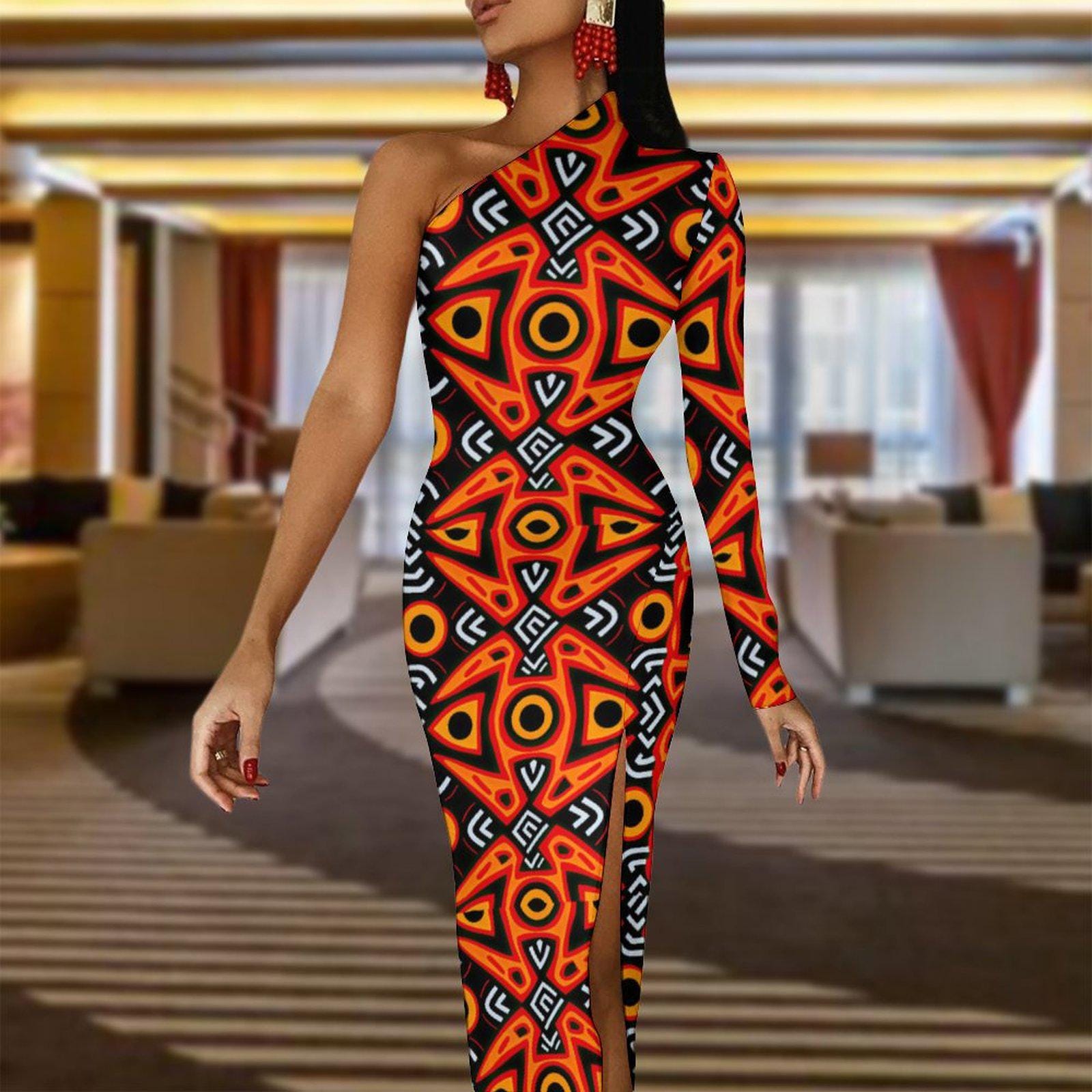 Alluring - Womens - One Shoulder Split Dress - African - Ankara Pattern - Dresses - KumbatiaKulture