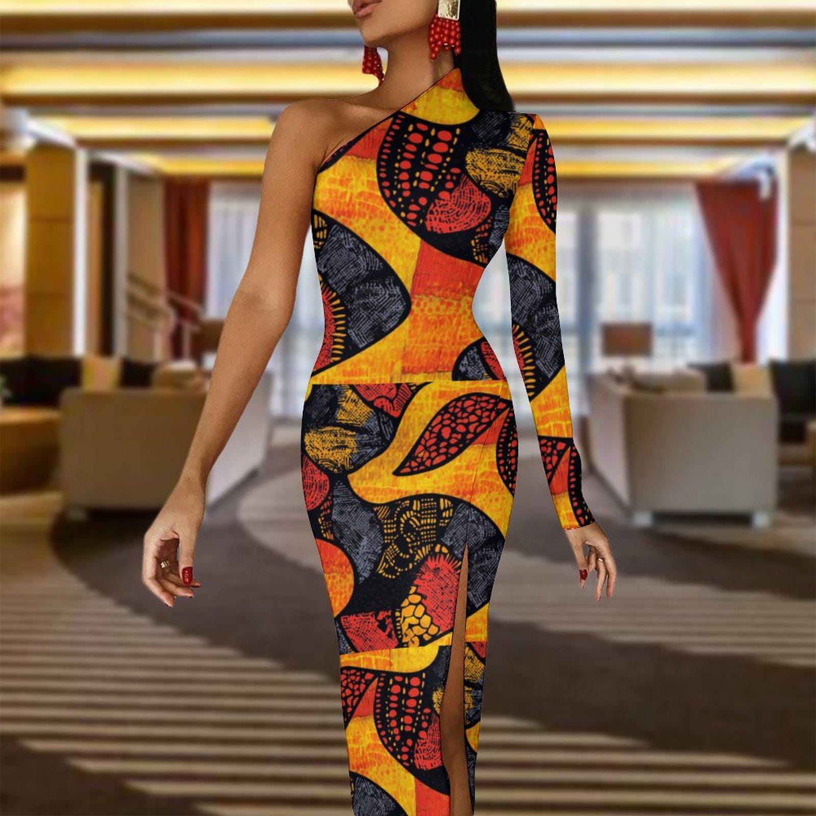 Glamour - Womens - One Shoulder Split Dress - African - Ankara Pattern - Dresses - KumbatiaKulture