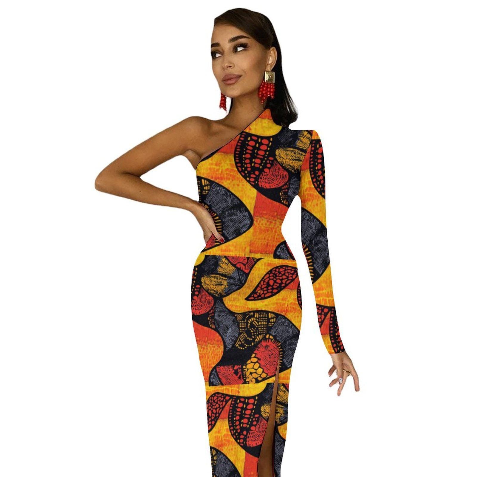 Glamour - Womens - One Shoulder Split Dress - African - Ankara Pattern - Dresses - KumbatiaKulture