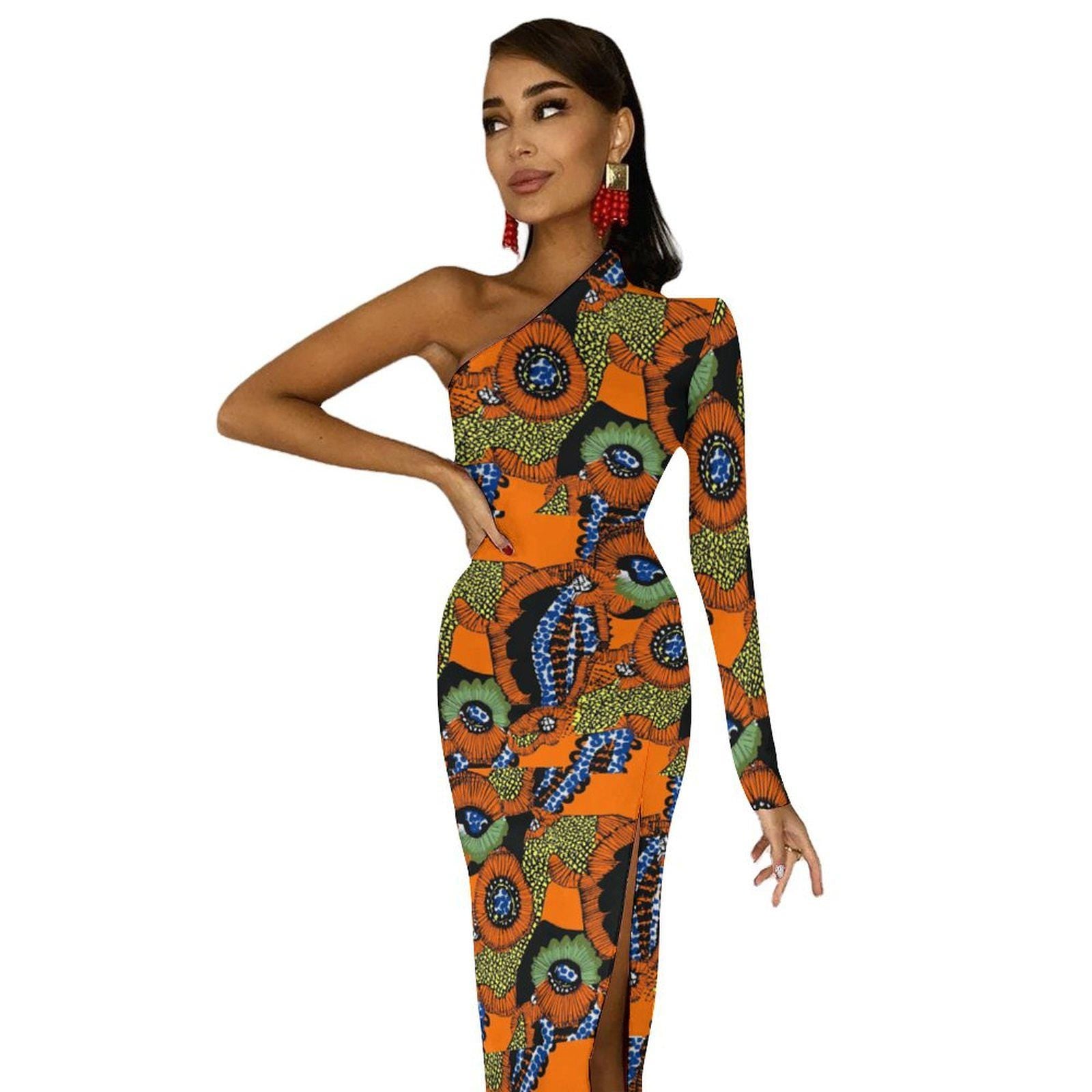 Garden Snake - Womens - One Shoulder Split Dress - African - Ankara Pattern - Dresses - KumbatiaKulture