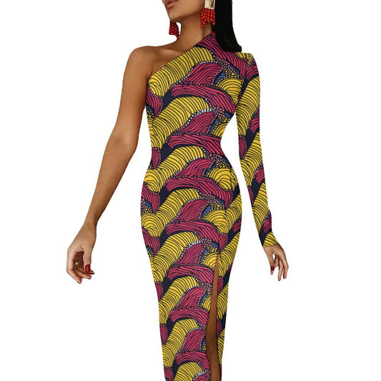 Queen - Womens - One Shoulder Split Dress - African - Ankara Pattern - Dresses - KumbatiaKulture