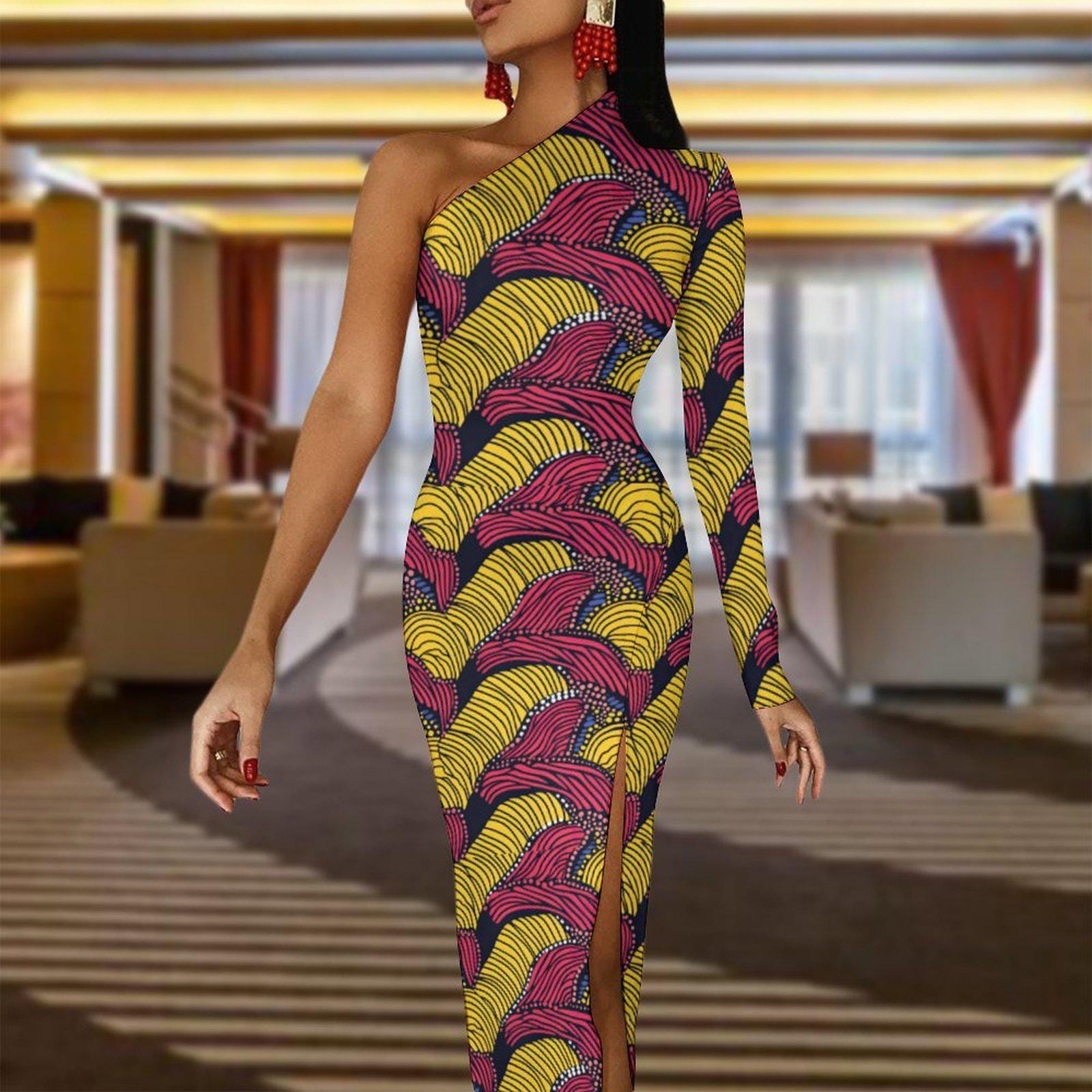 Queen - Womens - One Shoulder Split Dress - African - Ankara Pattern - Dresses - KumbatiaKulture