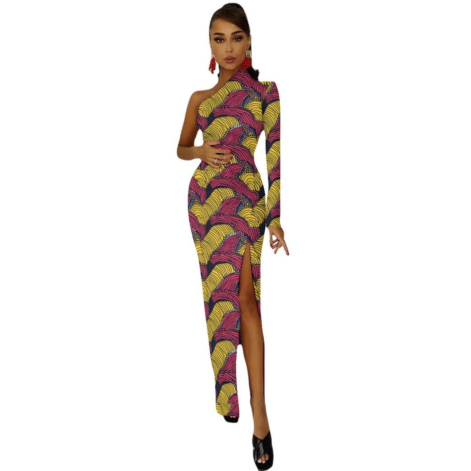 Queen - Womens - One Shoulder Split Dress - African - Ankara Pattern - Dresses - KumbatiaKulture