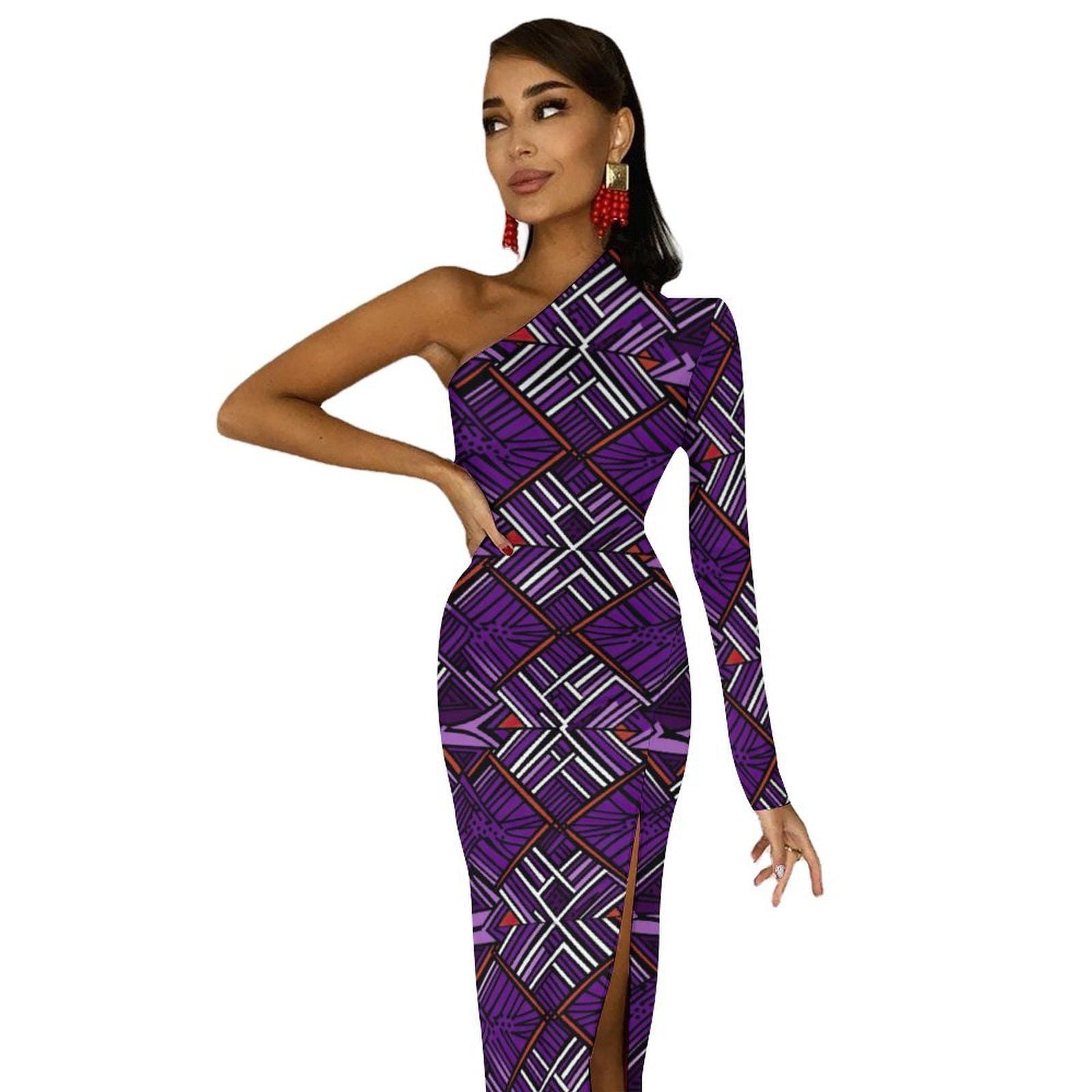 Purple Beauty - Womens - One Shoulder Split Dress - African - Ankara Pattern - Dresses - KumbatiaKulture