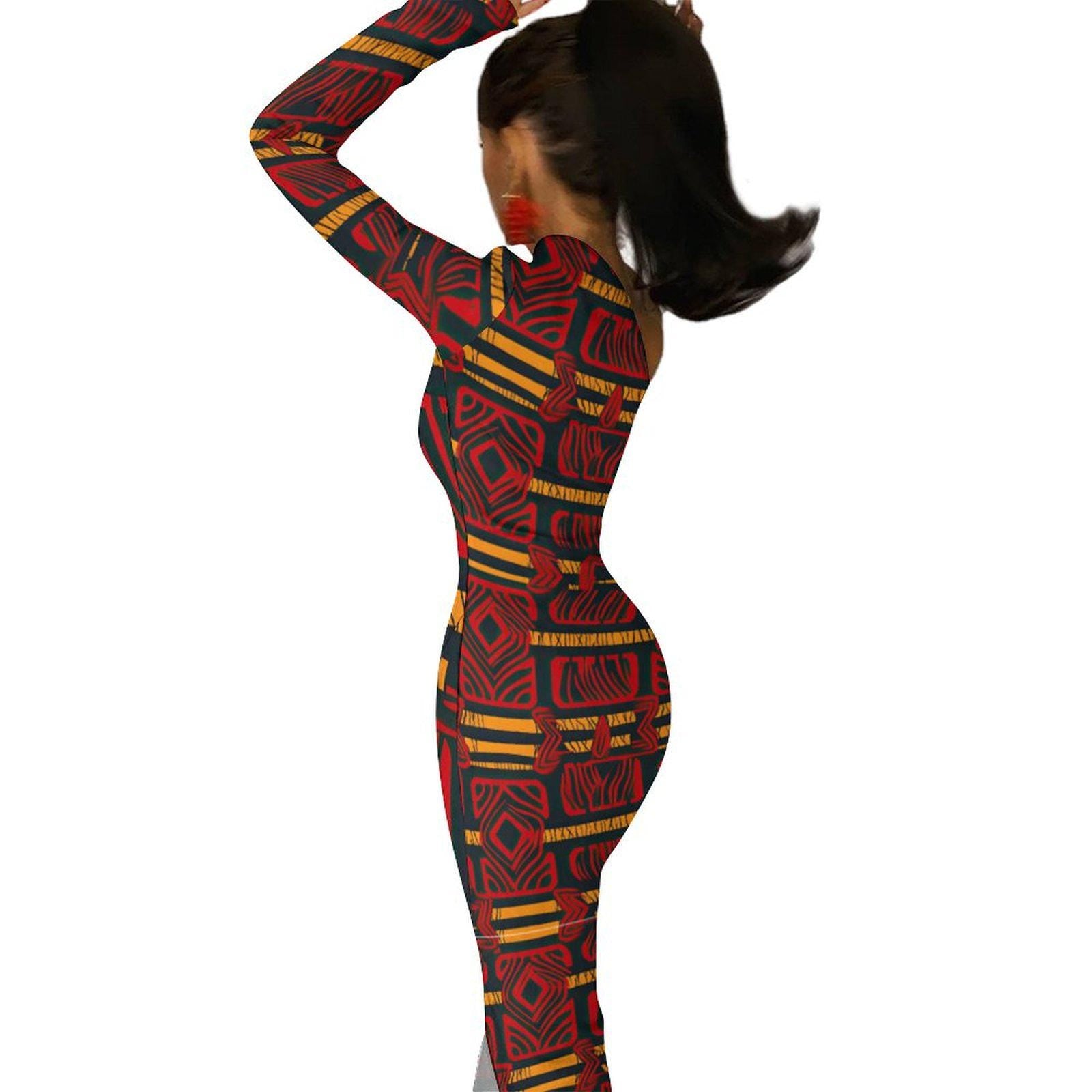 Red Velvet - Womens - One Shoulder Split Dress - African - Ankara Pattern - Dresses - KumbatiaKulture