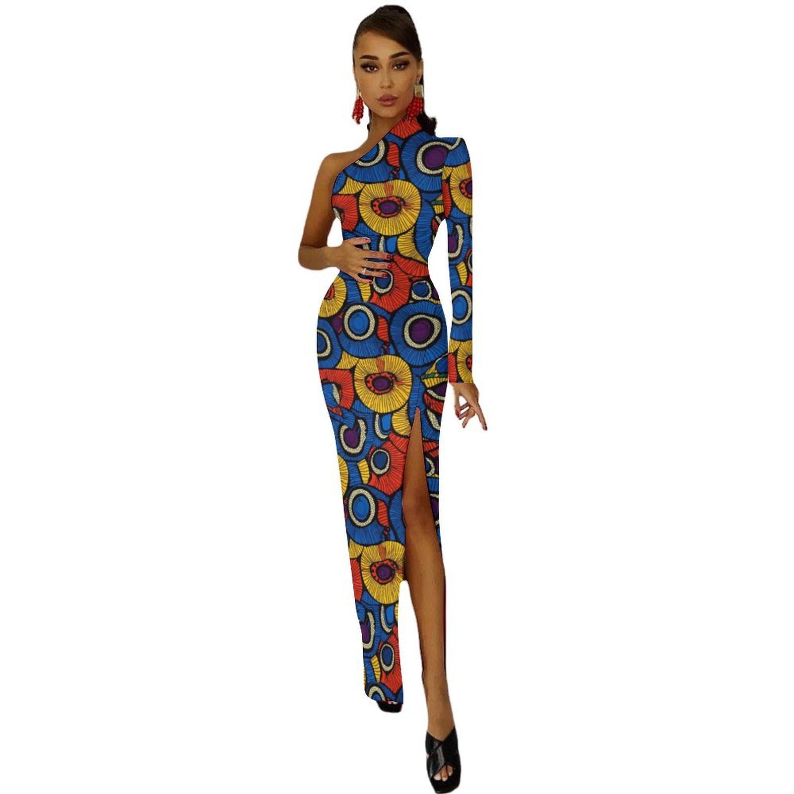 Blue Lilly - Womens - One Shoulder Split Dress - African - Ankara Pattern - Dresses - KumbatiaKulture