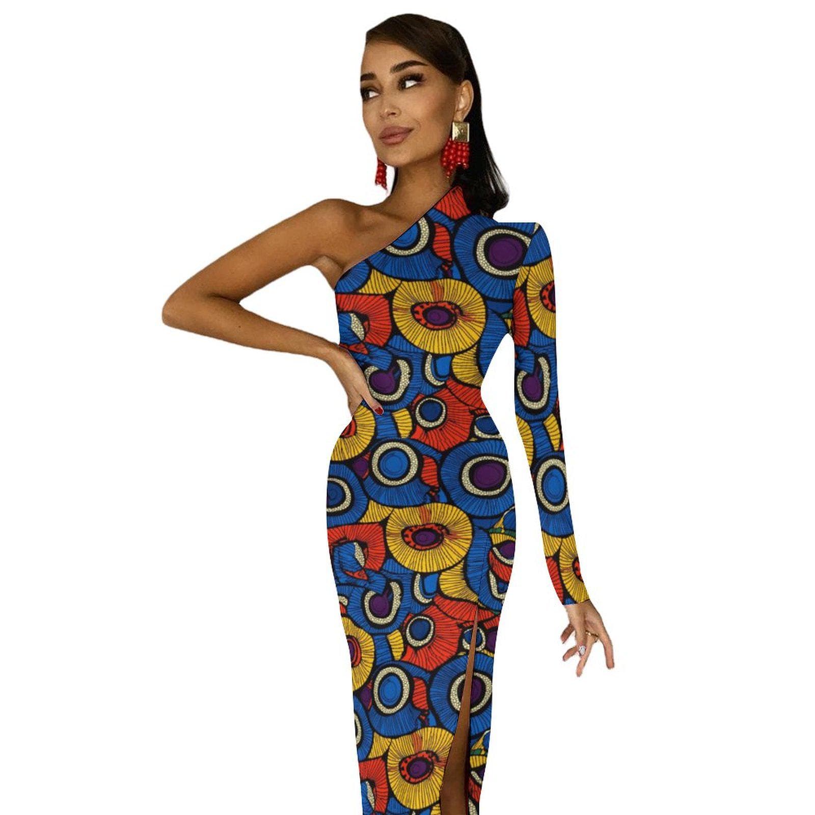 Blue Lilly - Womens - One Shoulder Split Dress - African - Ankara Pattern - Dresses - KumbatiaKulture