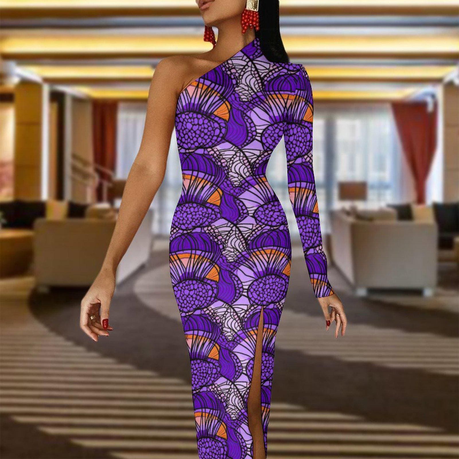 Color me Purple - Womens - One Shoulder Split Dress - African - Ankara Pattern - Dresses - KumbatiaKulture