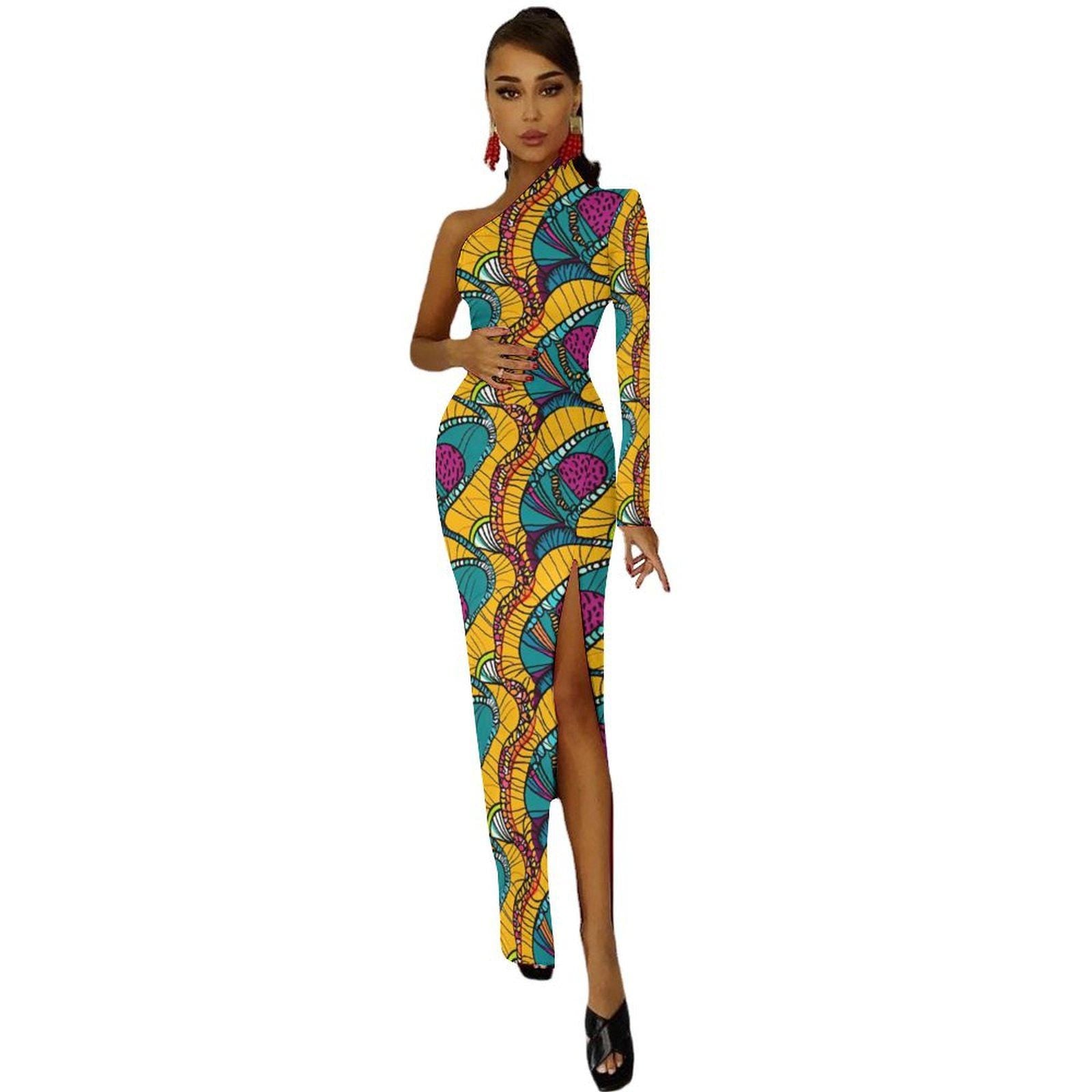 Tropical - Womens - One Shoulder Split Dress - African - Ankara Pattern - Dresses - KumbatiaKulture