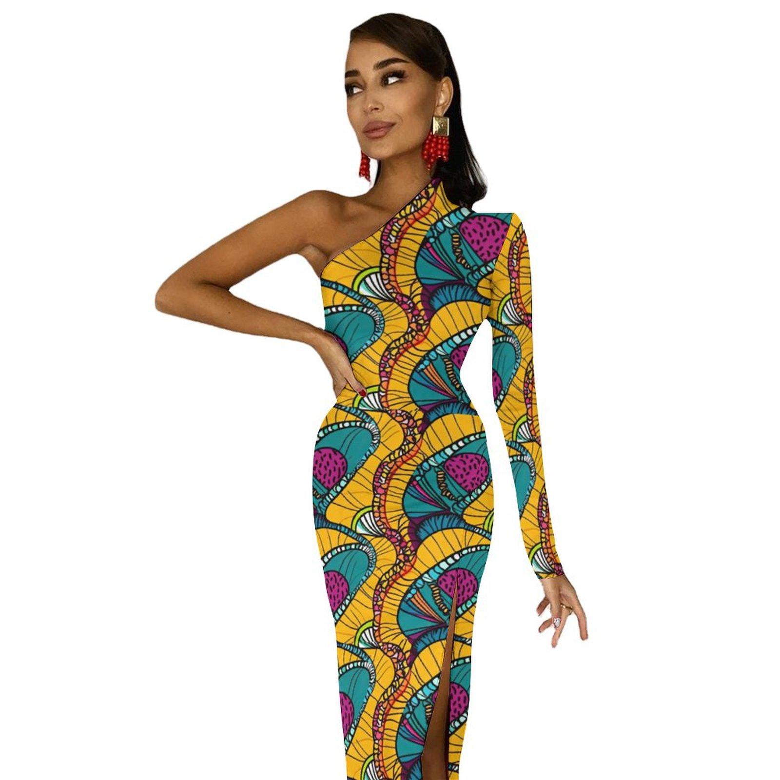 Tropical - Womens - One Shoulder Split Dress - African - Ankara Pattern - Dresses - KumbatiaKulture