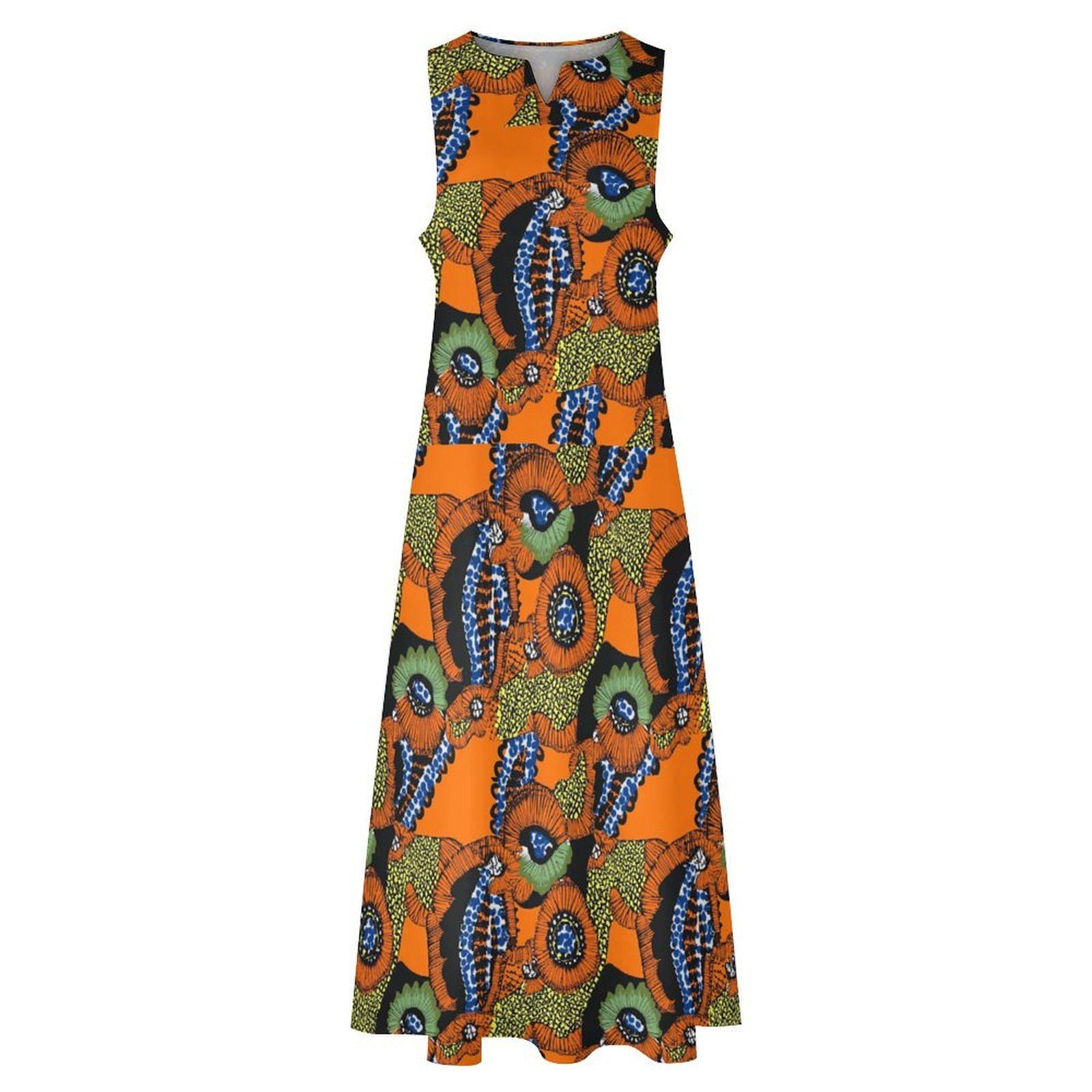 Orange Envy - Womens - Sleeveless Ankle-length Dress - African - Ankara Pattern - Dresses - KumbatiaKulture