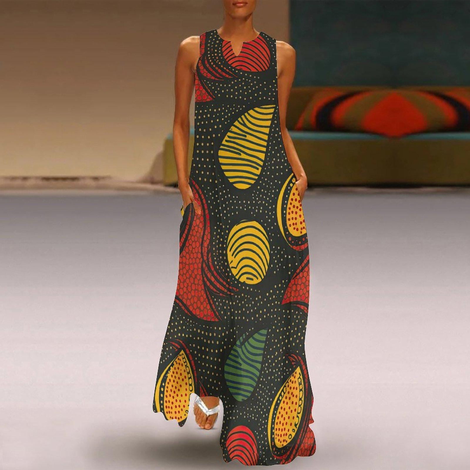 Sophisticated - Womens - Sleeveless Ankle-length Dress - African - Ankara Pattern - Dresses - KumbatiaKulture