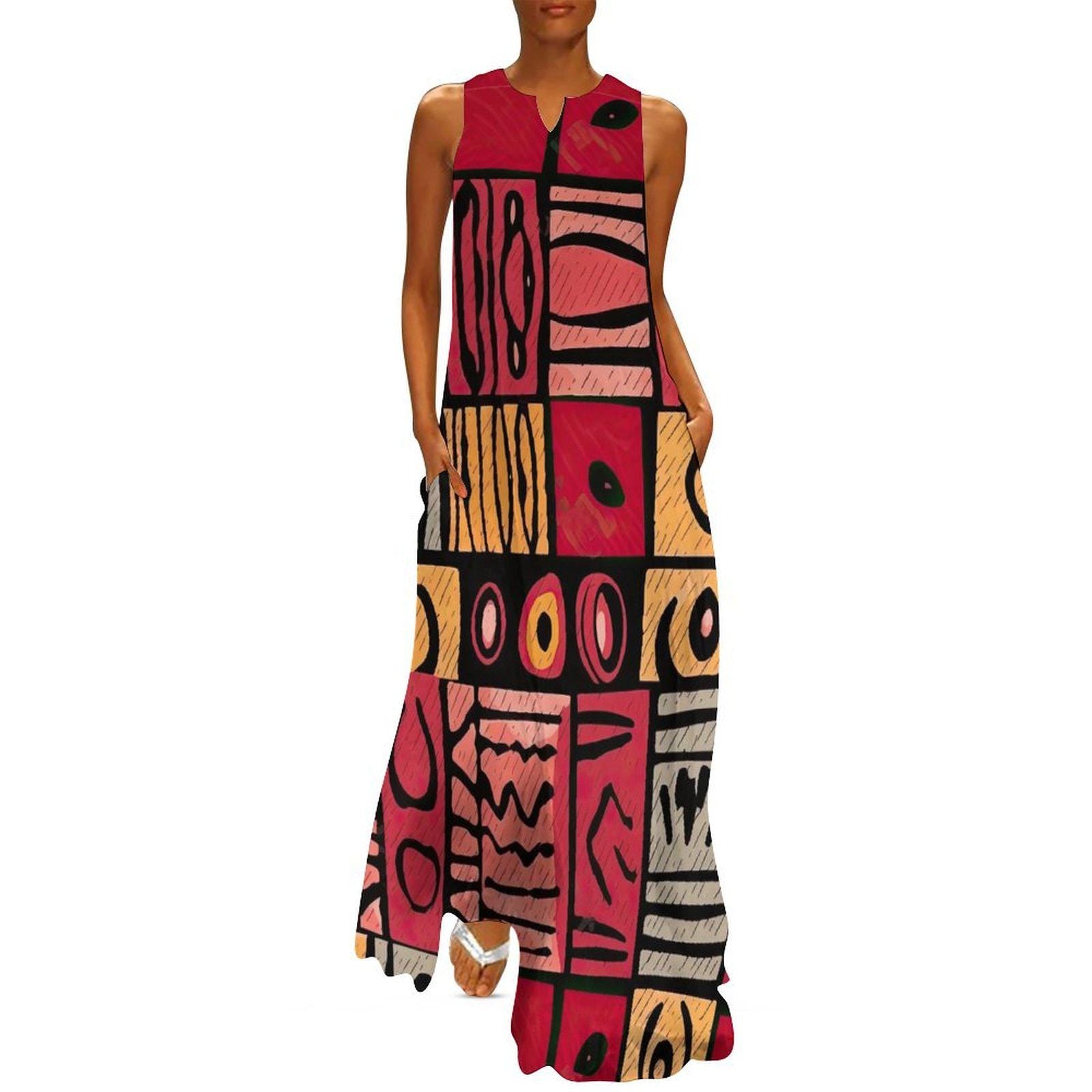 Color Chic - Womens - Sleeveless Ankle-length Dress - African - Ankara Pattern - Dresses - KumbatiaKulture