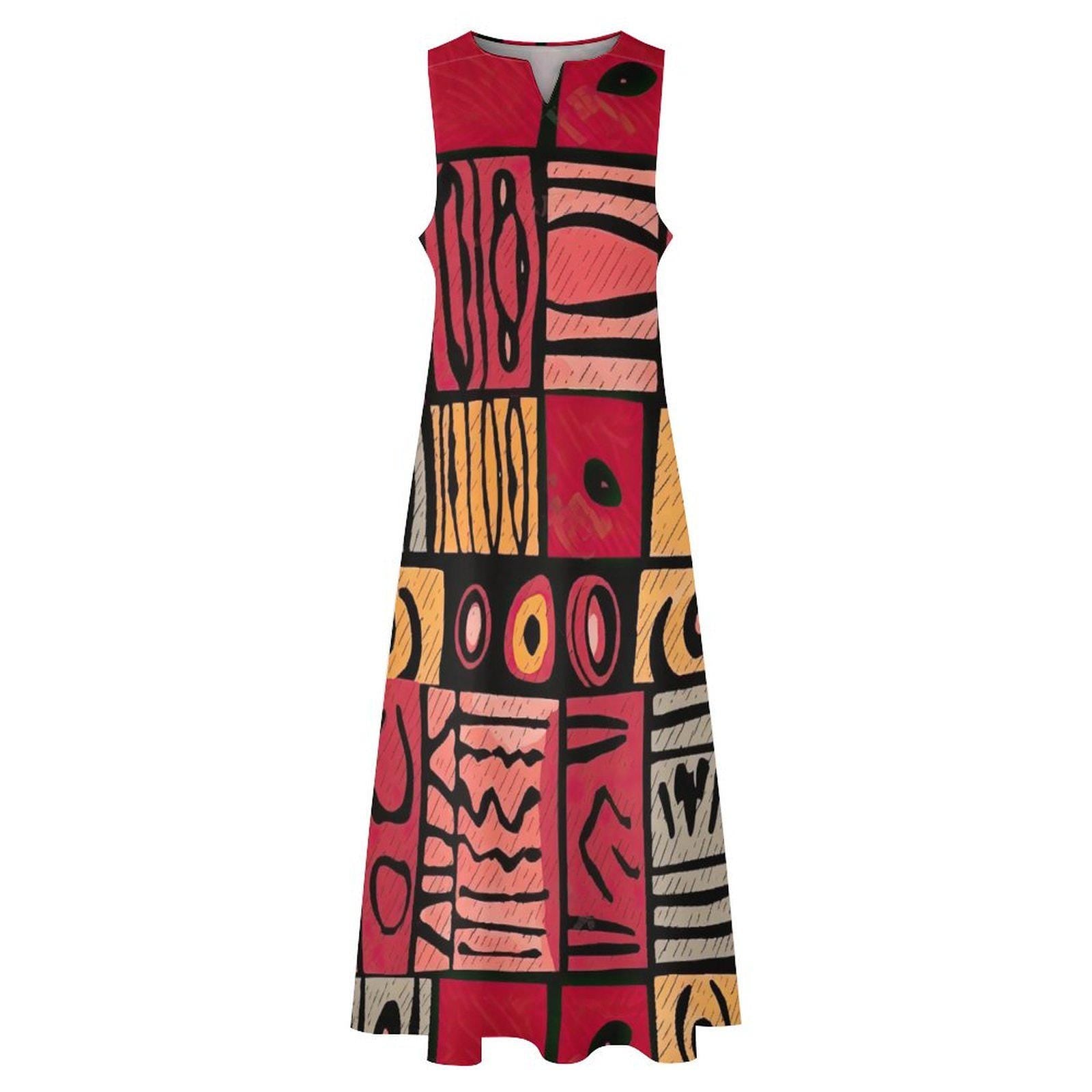 Color Chic - Womens - Sleeveless Ankle-length Dress - African - Ankara Pattern - Dresses - KumbatiaKulture